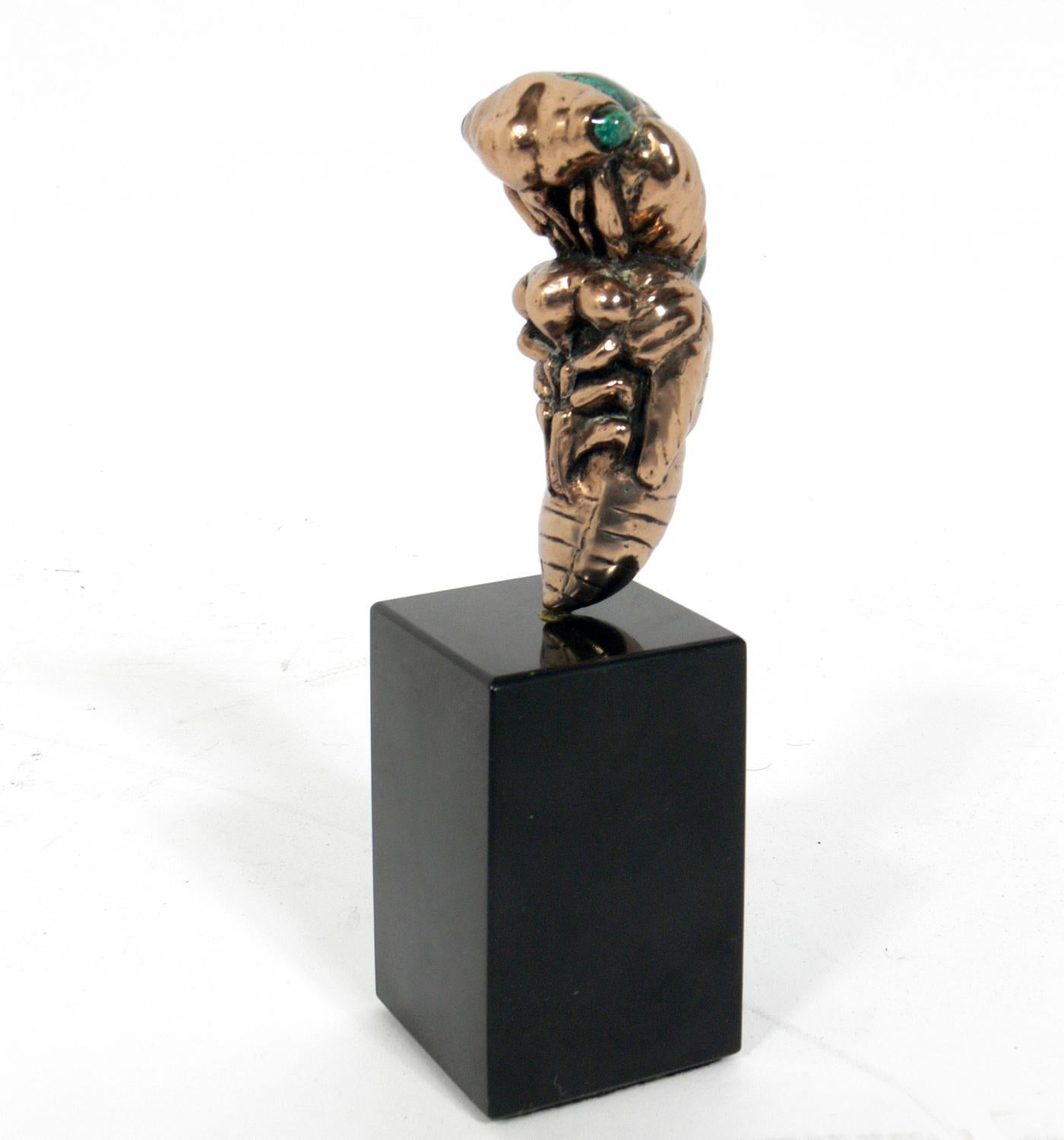 Mid-Century Modern Bronze and Enamel Cicada Sculpture by Mary Frances Wawrytko