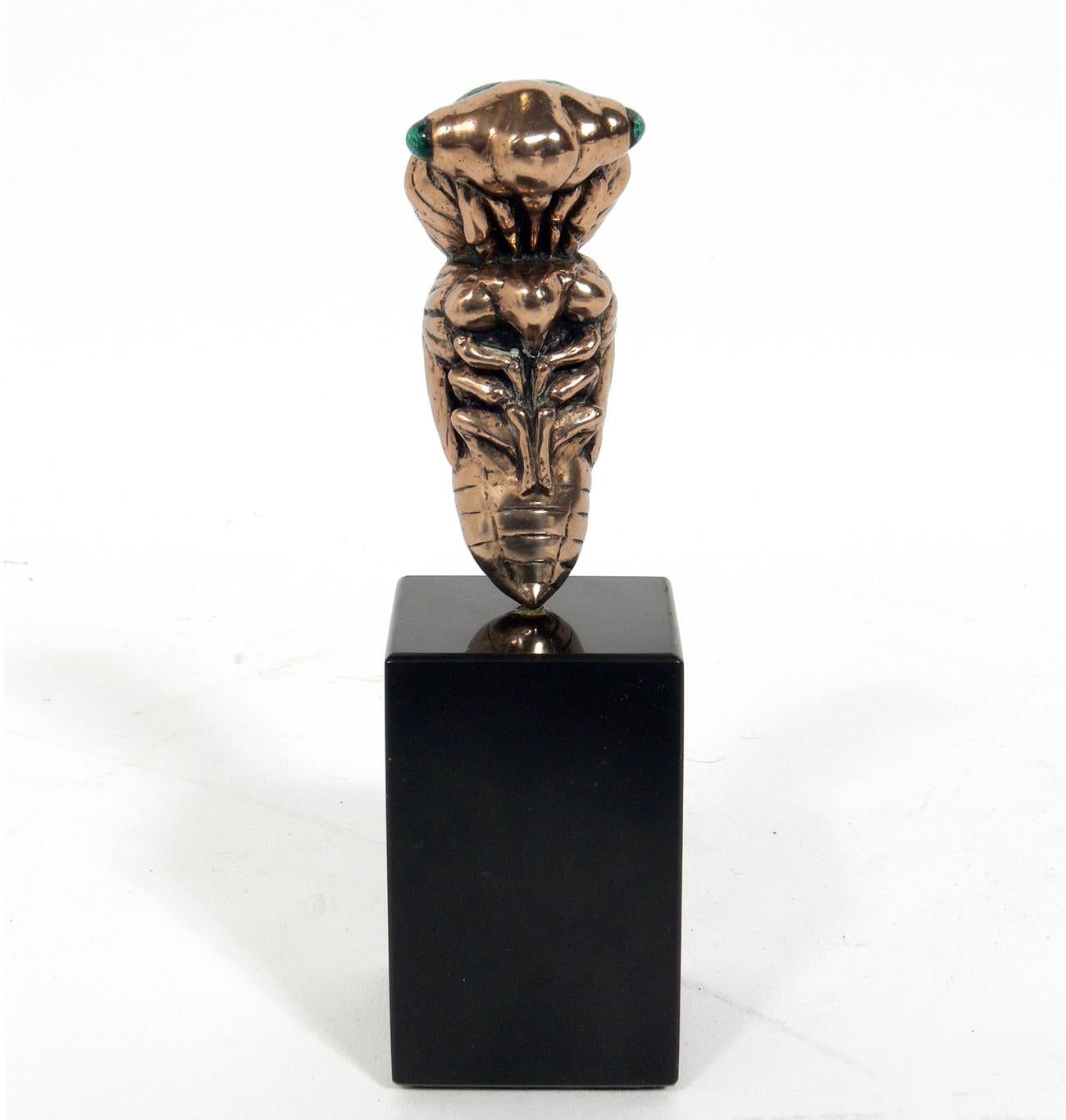 American Bronze and Enamel Cicada Sculpture by Mary Frances Wawrytko