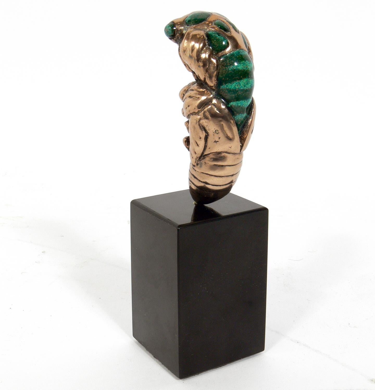 Bronze and Enamel Cicada Sculpture by Mary Frances Wawrytko In Good Condition In Atlanta, GA
