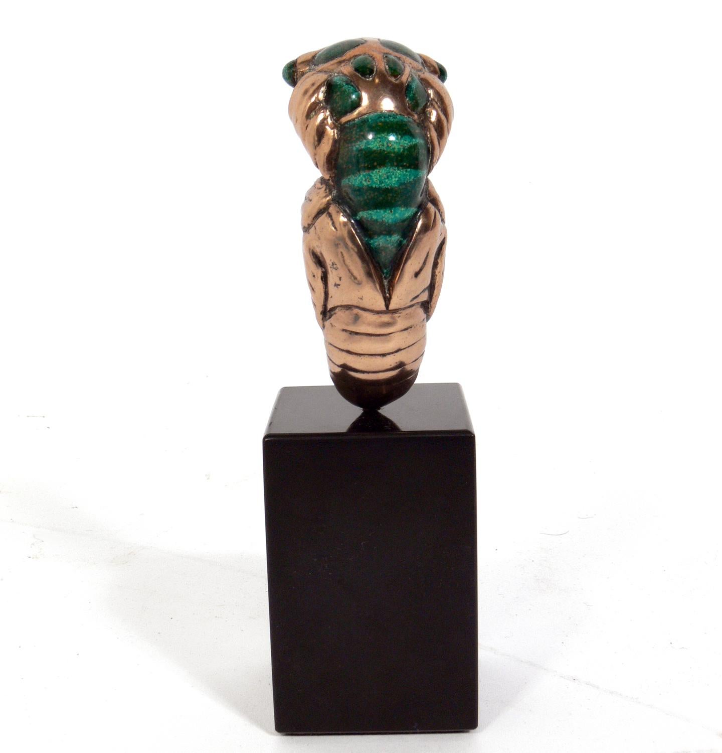 Mid-20th Century Bronze and Enamel Cicada Sculpture by Mary Frances Wawrytko