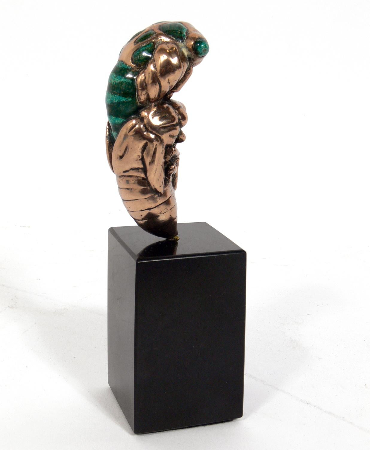 Granite Bronze and Enamel Cicada Sculpture by Mary Frances Wawrytko