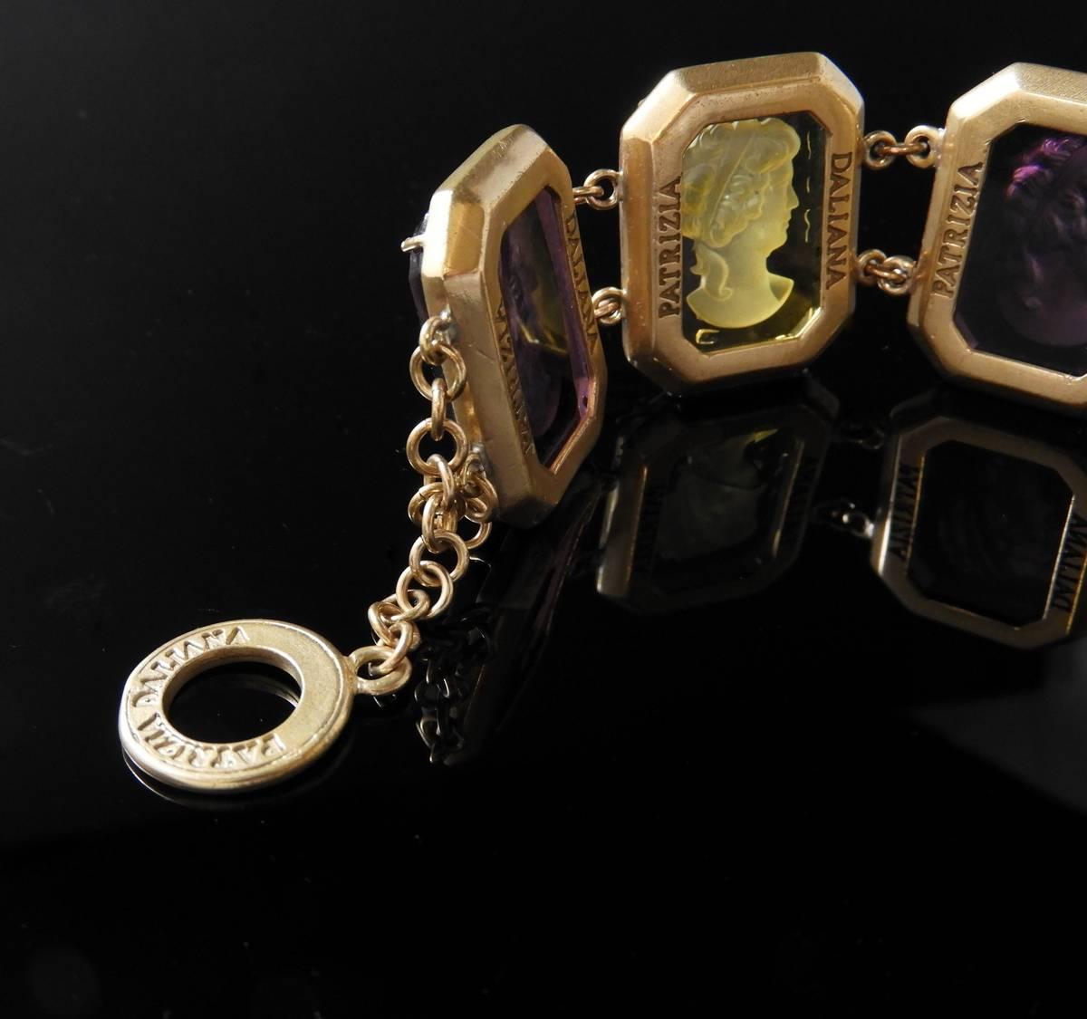 Retro Bronze and engraved Murano glass Italian bracelet by Patrizia Daliana  For Sale