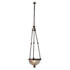 Bronze and Etched Glass Chandelier, England 1920