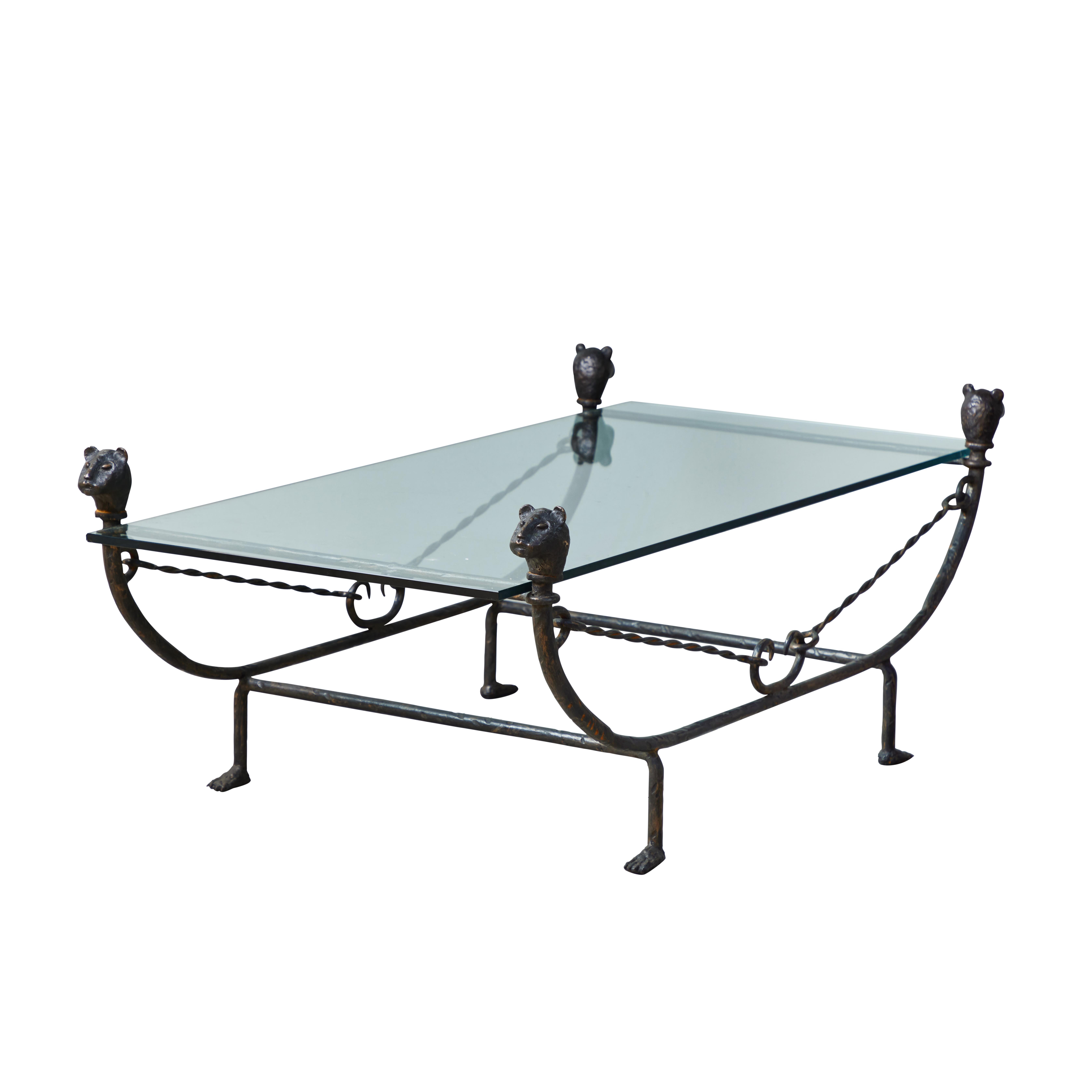 American Bronze and Forged Iron Coffee Table in the Style of Diego Giacometti For Sale