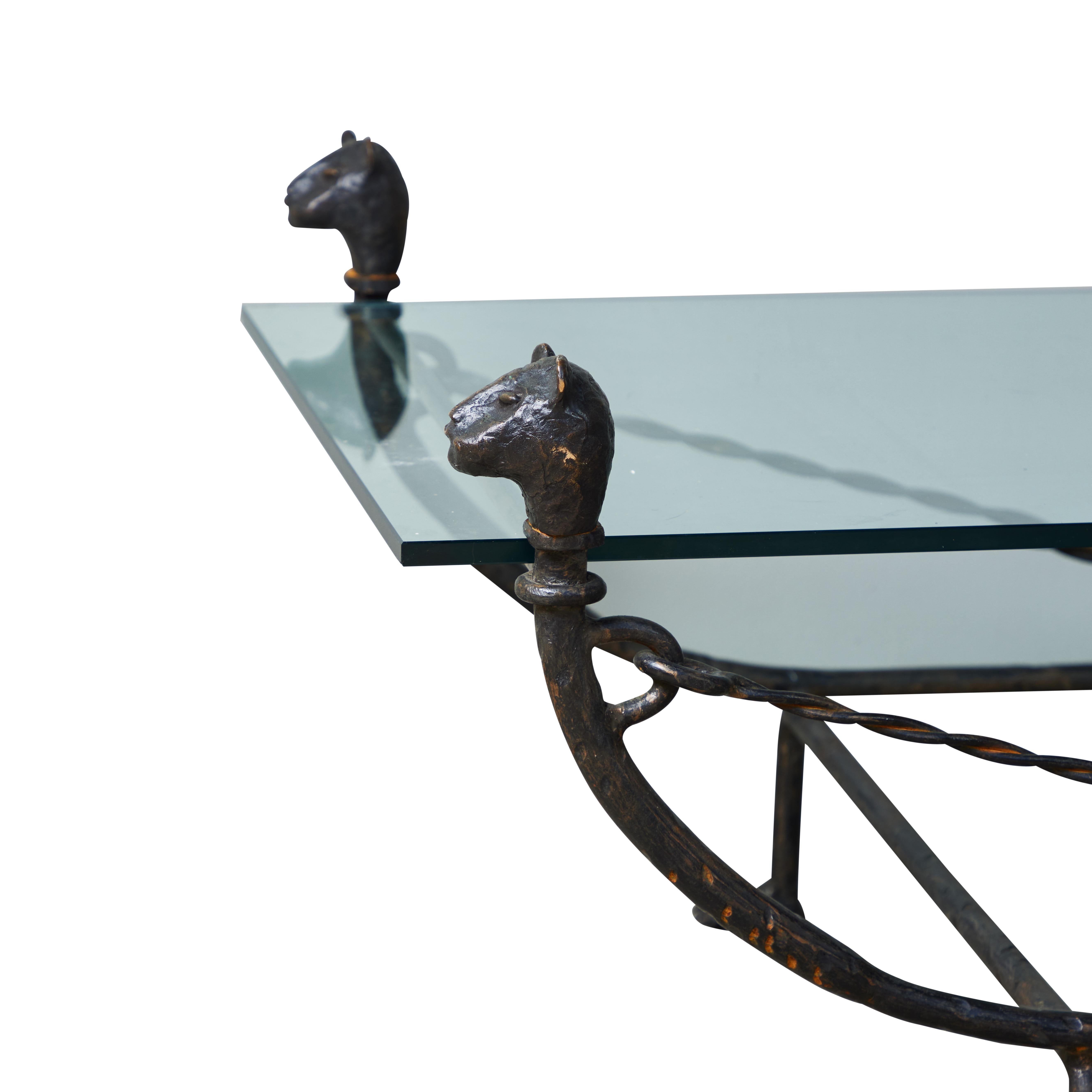 Bronze and Forged Iron Coffee Table in the Style of Diego Giacometti In Good Condition For Sale In Pasadena, CA