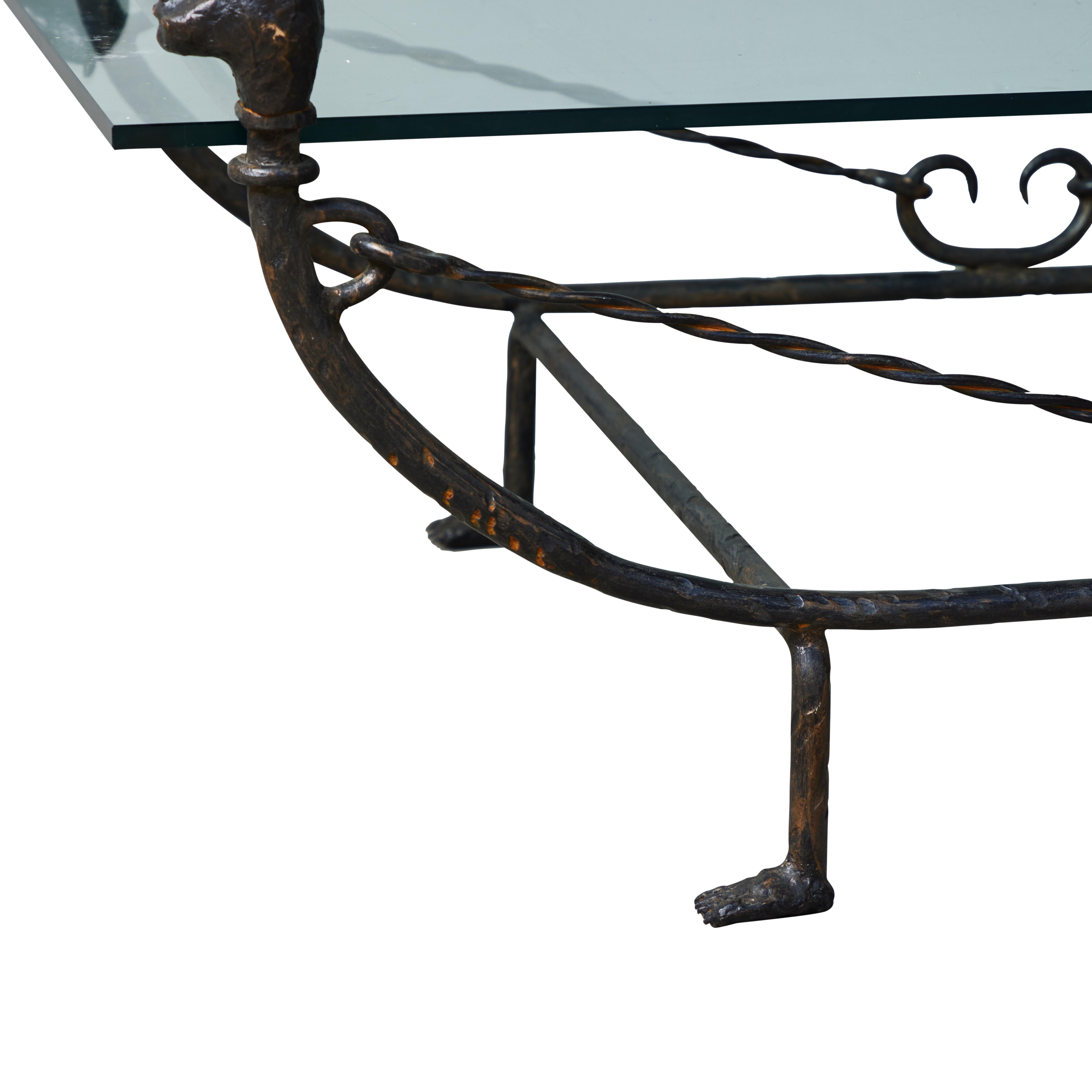 Late 20th Century Bronze and Forged Iron Coffee Table in the Style of Diego Giacometti For Sale