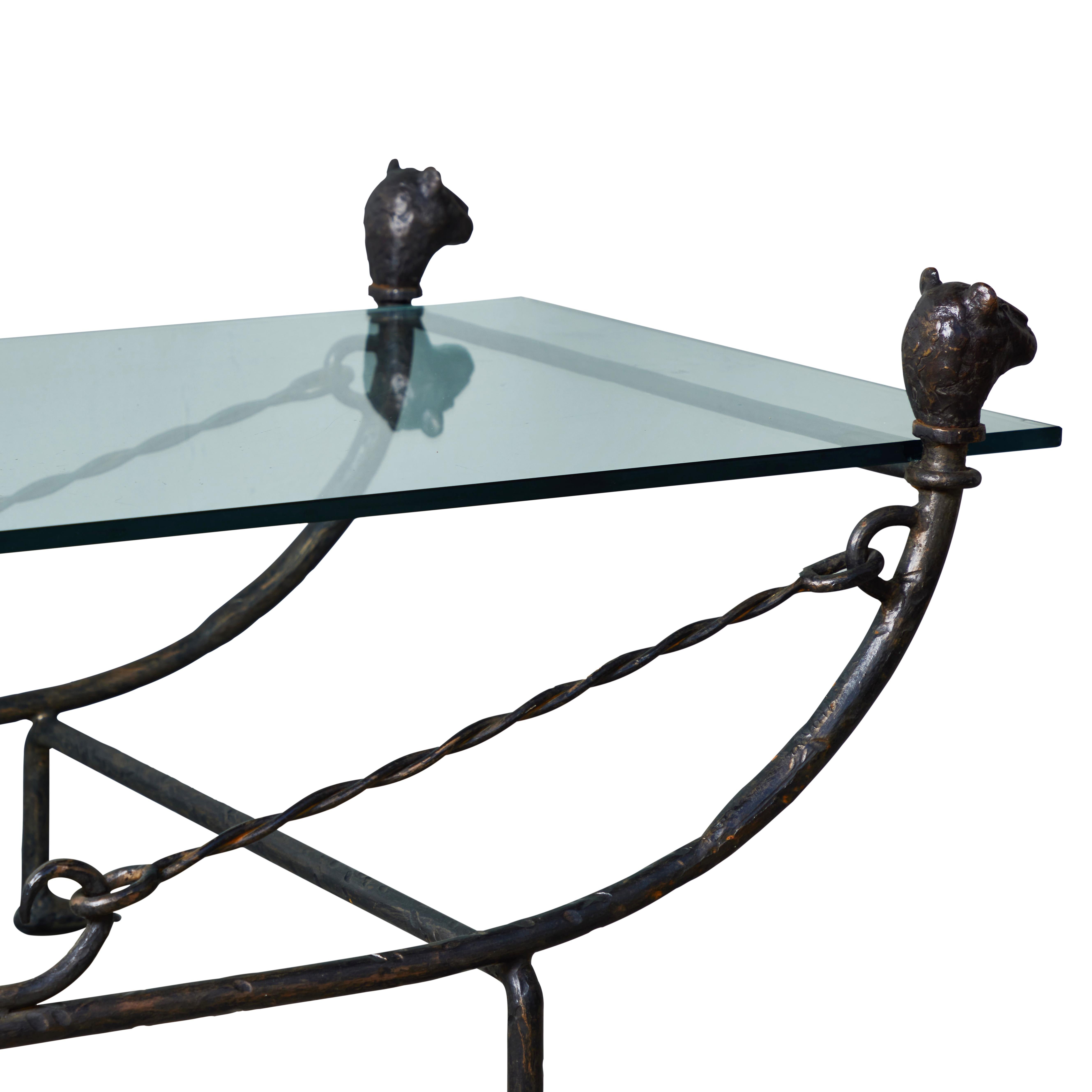 Bronze and Forged Iron Coffee Table in the Style of Diego Giacometti For Sale 1