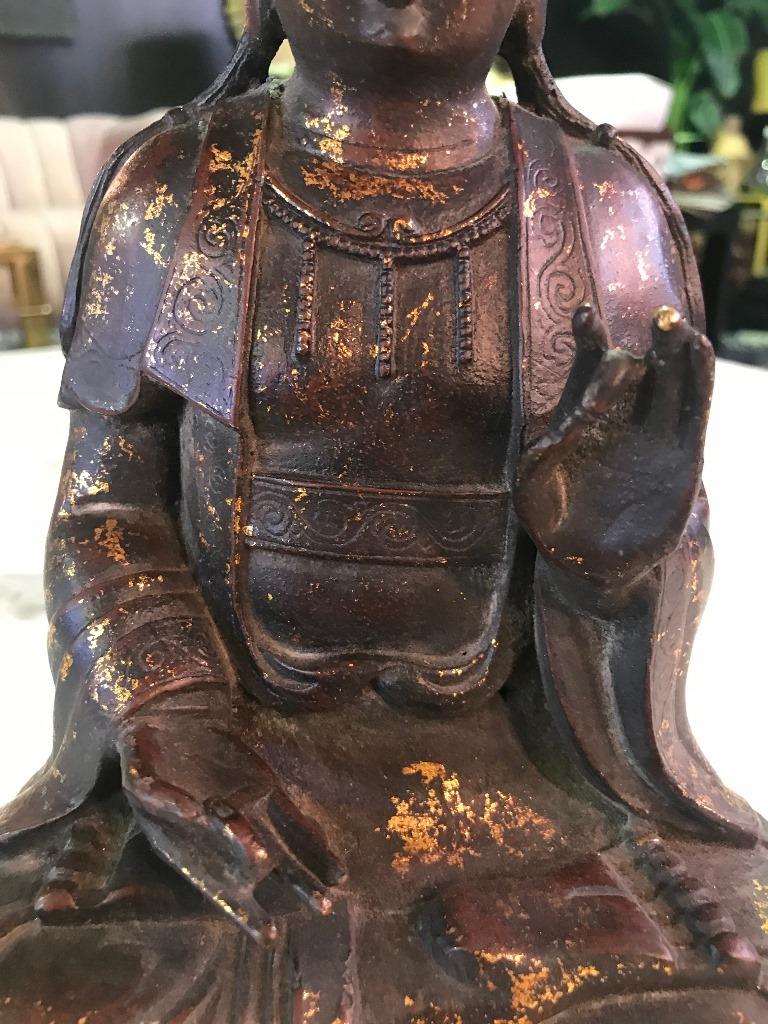 Chinese Bronze and Gilt Seated Shrine Temple Buddha Sculpture