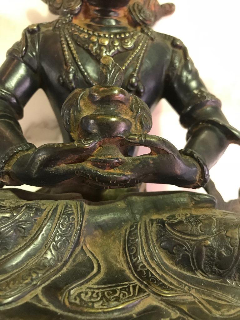 Bronze and Gilt Tibetan Shrine Temple Sculpture of Deity Bodhisattva White Tara For Sale 4