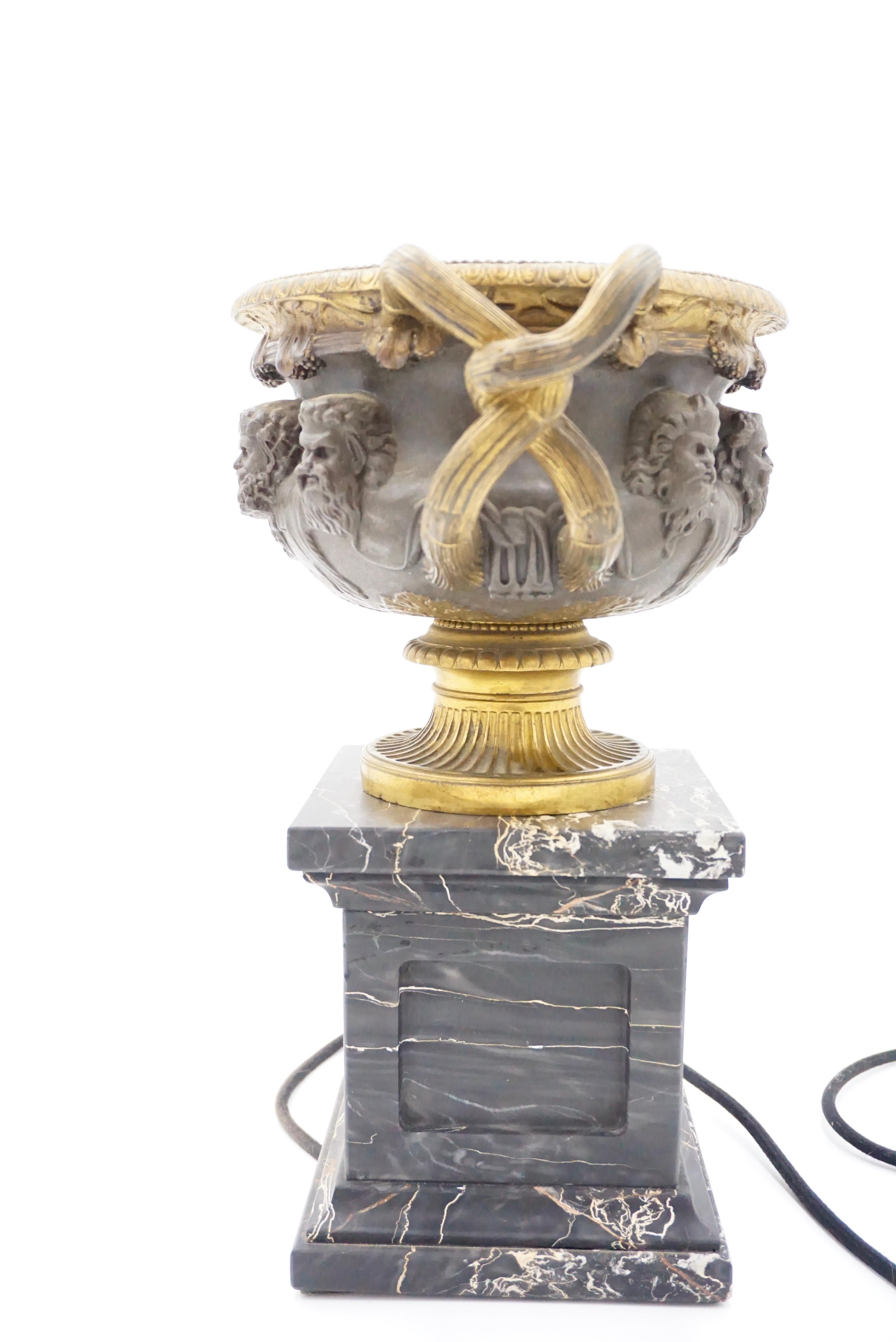 Bronze and Gilt Warwick Vase Lamp on Portoro Marble Basis, by Barbadienne, 1860 For Sale 4