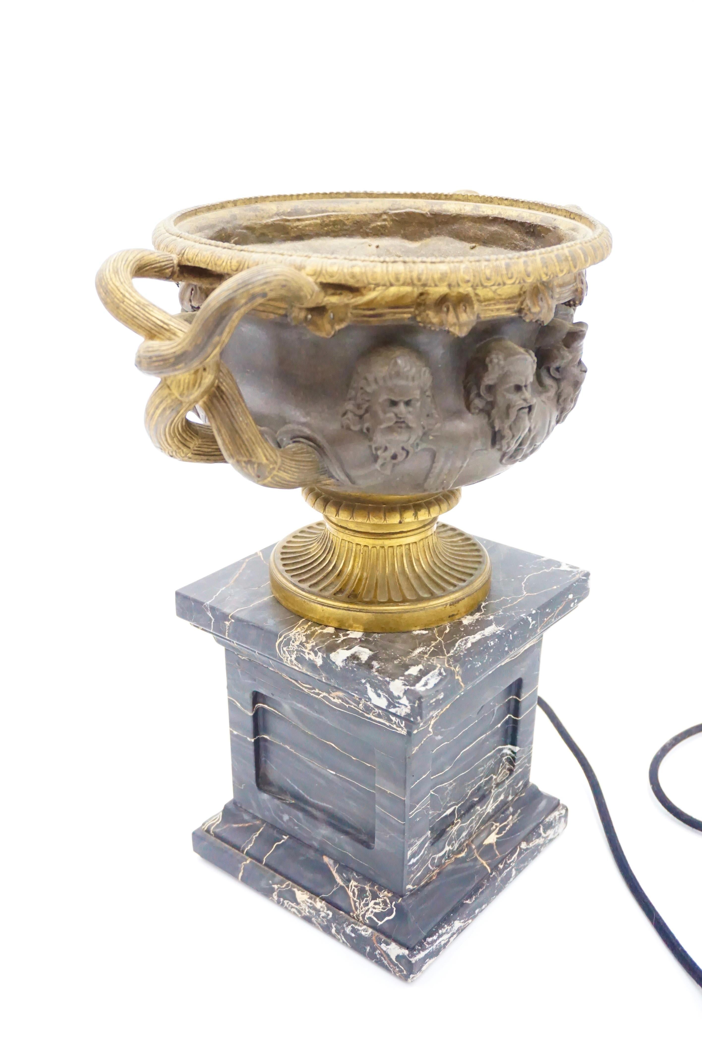 Bronze and Gilt Warwick Vase Lamp on Portoro Marble Basis, by Barbadienne, 1860 For Sale 5