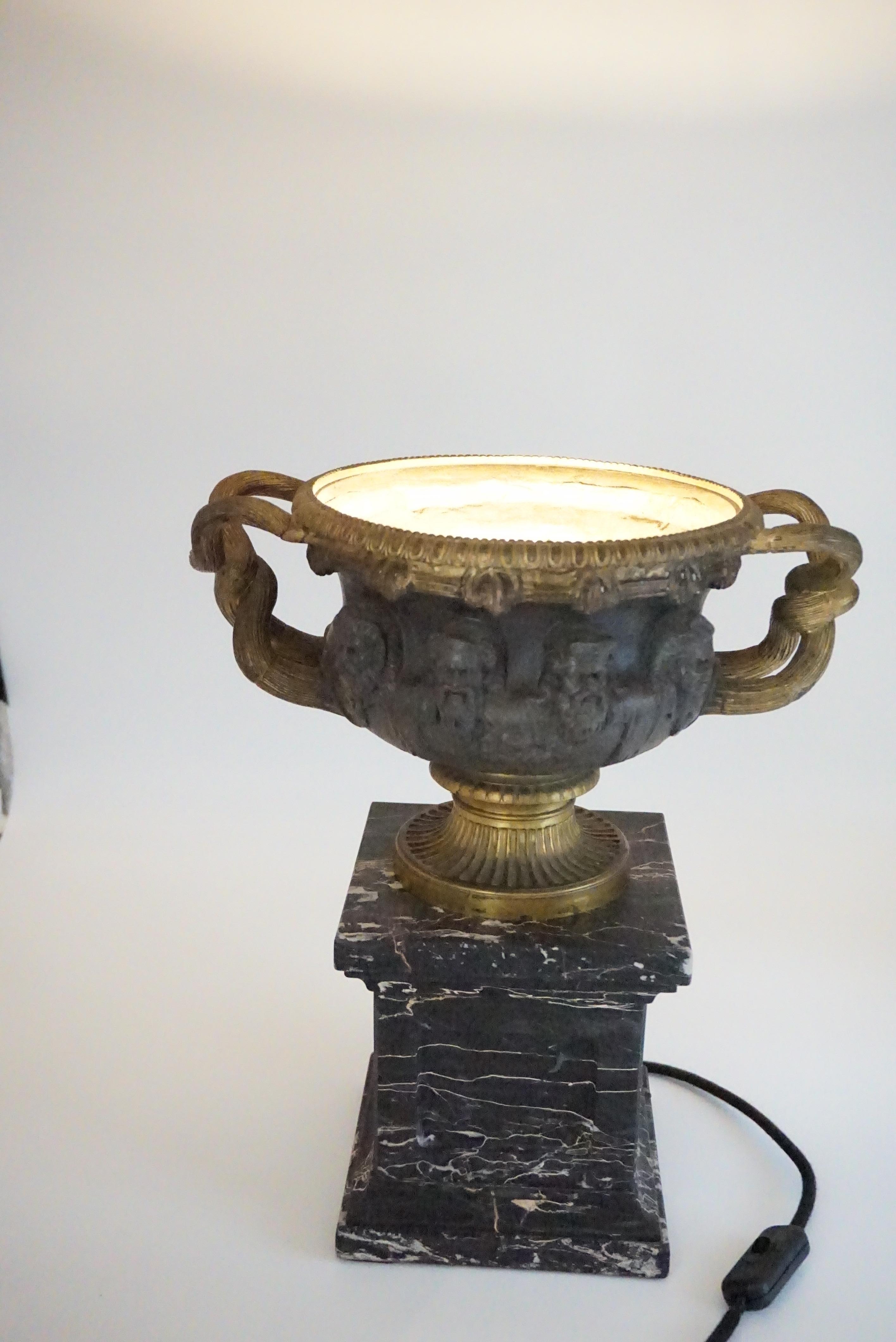 Bronze and Gilt Warwick Vase Lamp on Portoro Marble Basis, by Barbadienne, 1860 For Sale 6