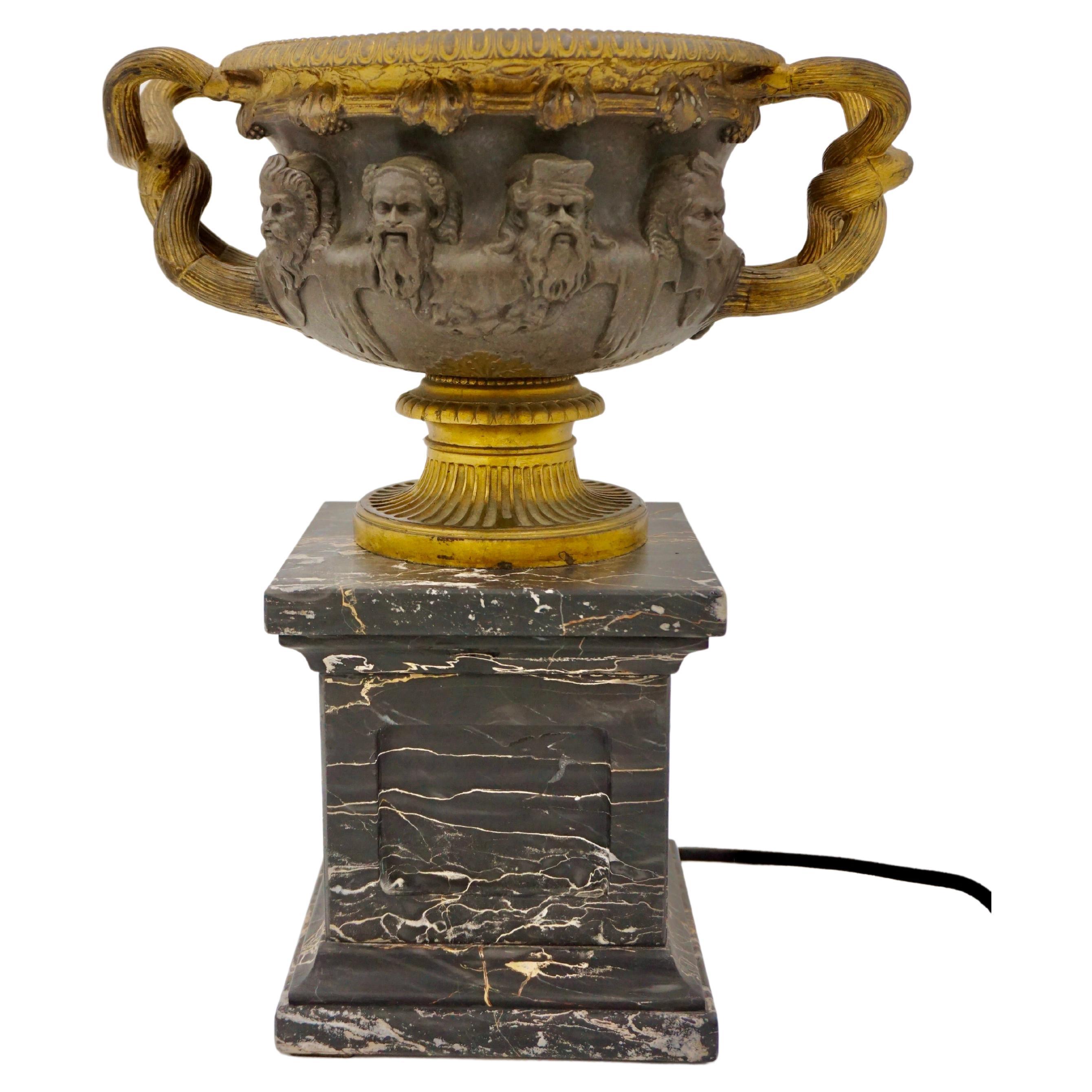 Bronze and Gilt Warwick Vase Lamp on Portoro Marble Basis, by Barbadienne, 1860 For Sale