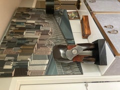 Sculpture abstraite en bronze et verre