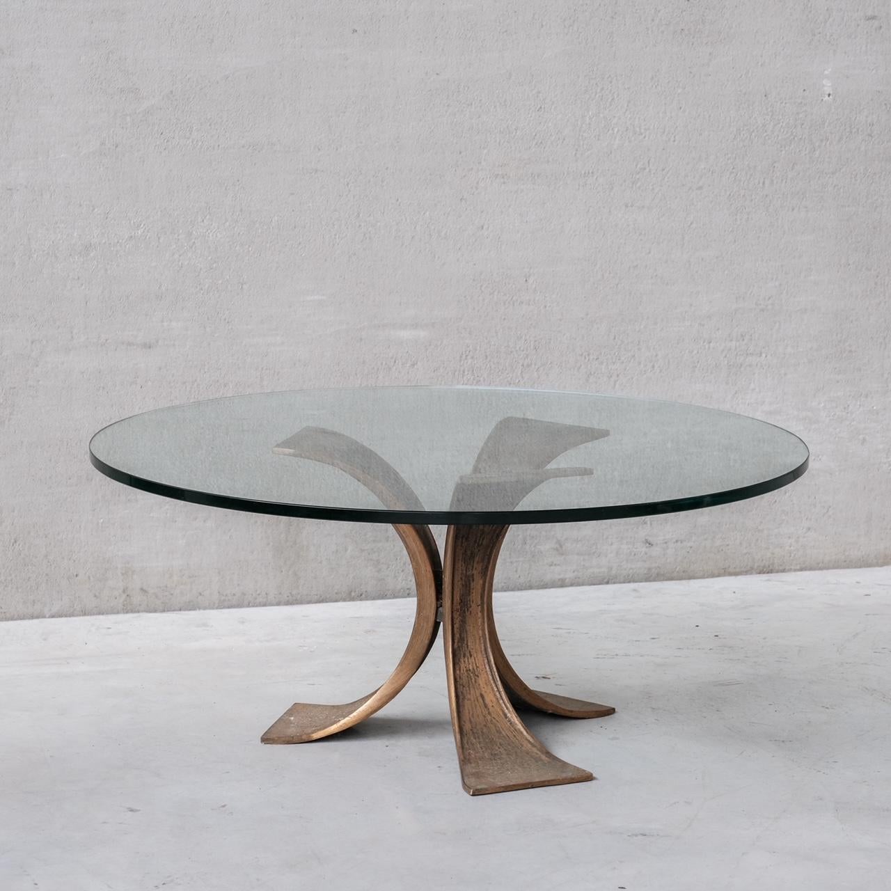 Bronze and Glass Belgium Midcentury Coffee Table '2 Available' In Good Condition For Sale In London, GB