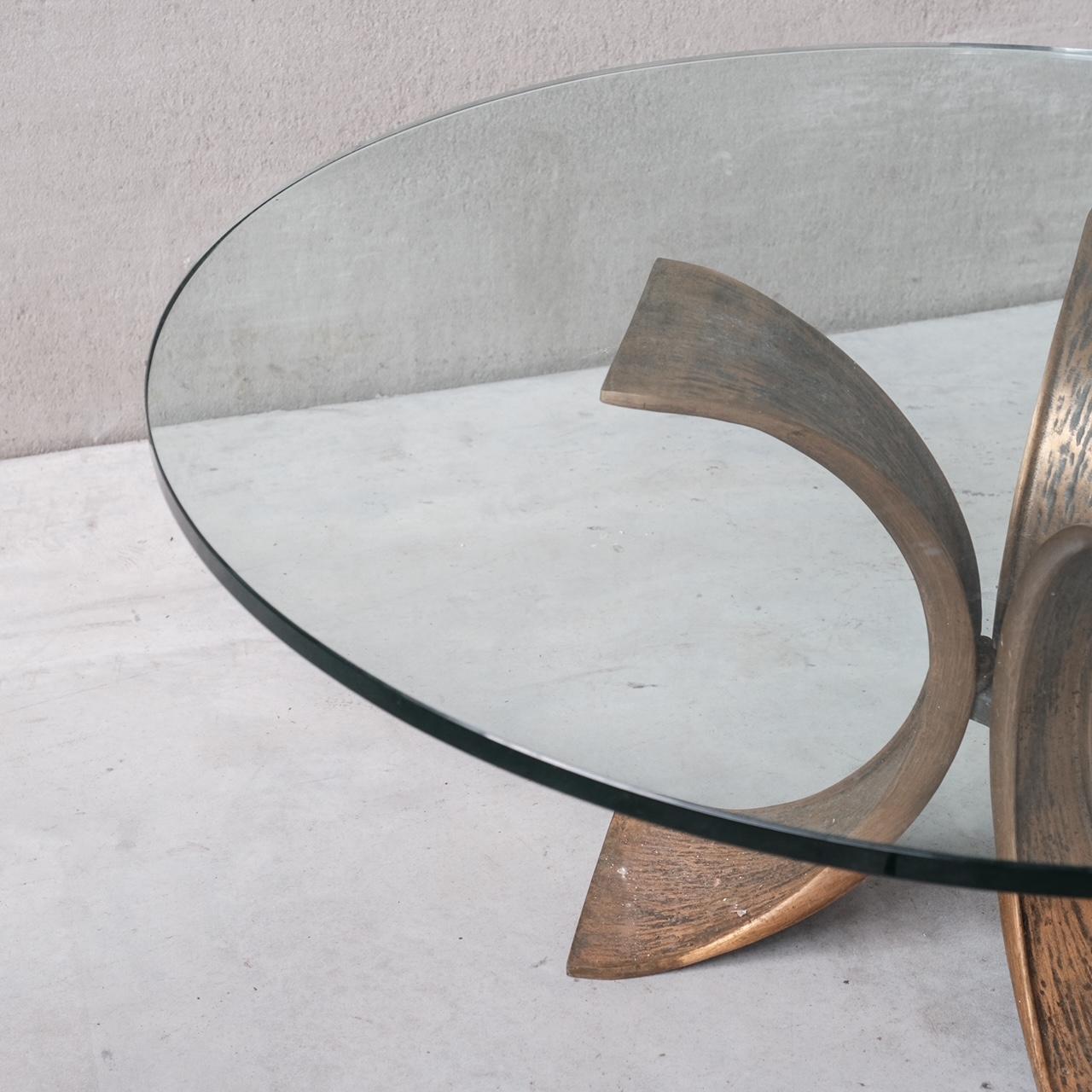 Bronze and Glass Belgium Midcentury Coffee Table '2 Available' For Sale 1