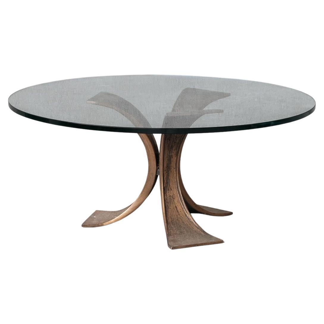 Bronze and Glass Belgium Midcentury Coffee Table '2 Available' For Sale