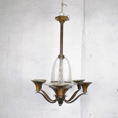 Bronze And Glass Chandelier, Art Deco, 20th Century