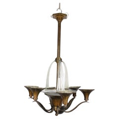 Bronze And Glass Chandelier, Art Deco, 20th Century