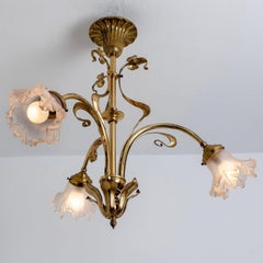 Bronze and Glass Chandelier Art Nouveau , France, circa 1890
