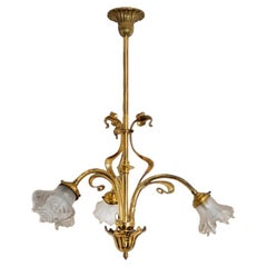 Bronze and Glass Chandelier Art Nouveau , France, circa 1890