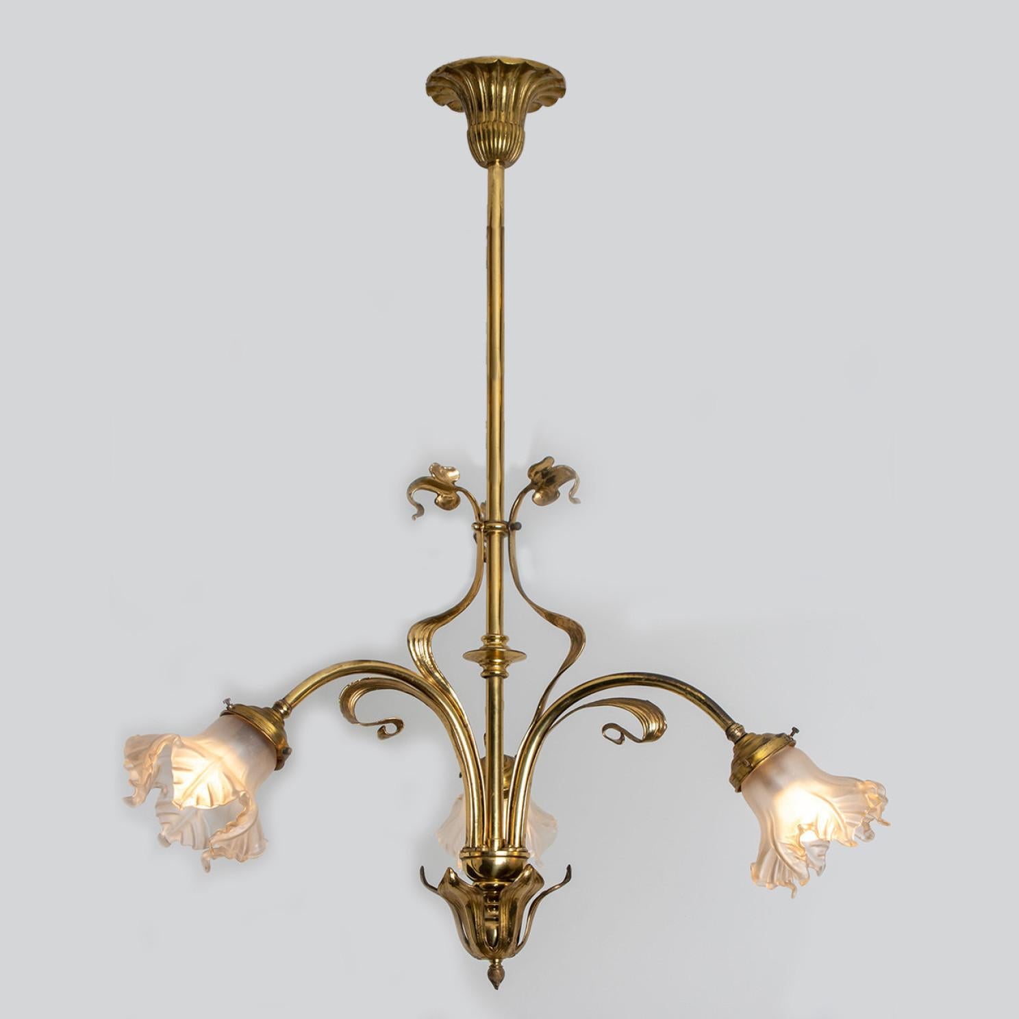 Bronze and Glass Chandelier, France, circa 1890 For Sale 5