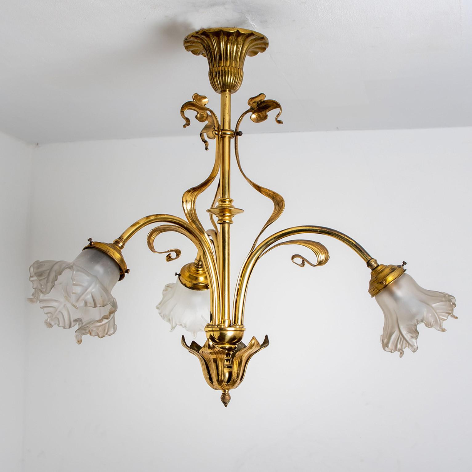 Bronze and Glass Chandelier, France, circa 1890 For Sale 12