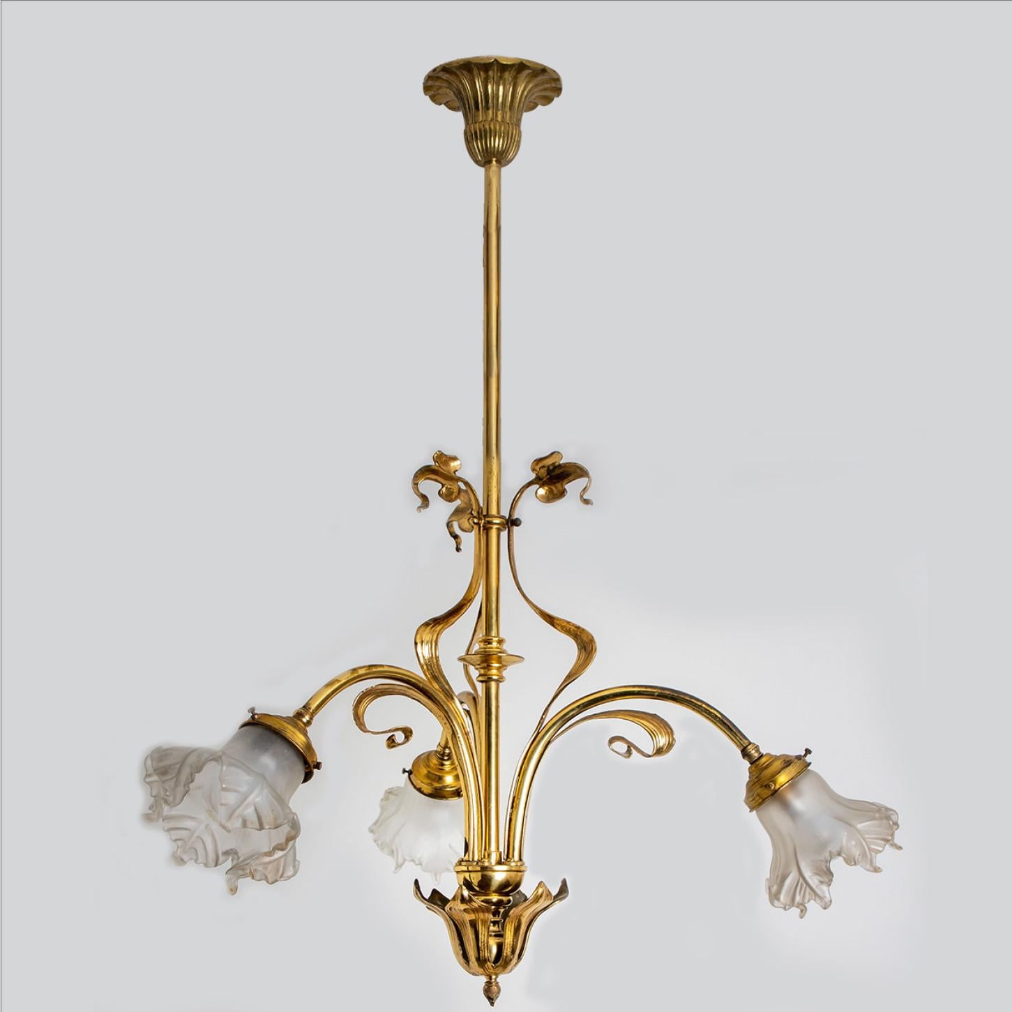 Bronze and Glass Chandelier, France, circa 1890 For Sale 13