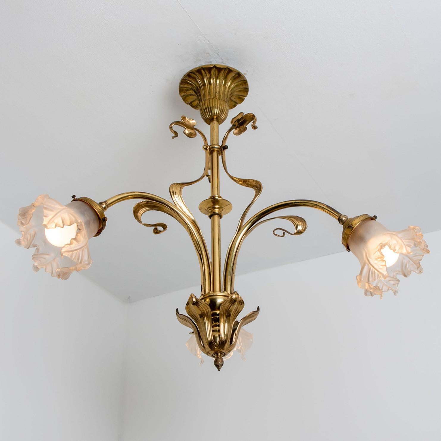 Bronze and Glass Chandelier, France, circa 1890 For Sale 1