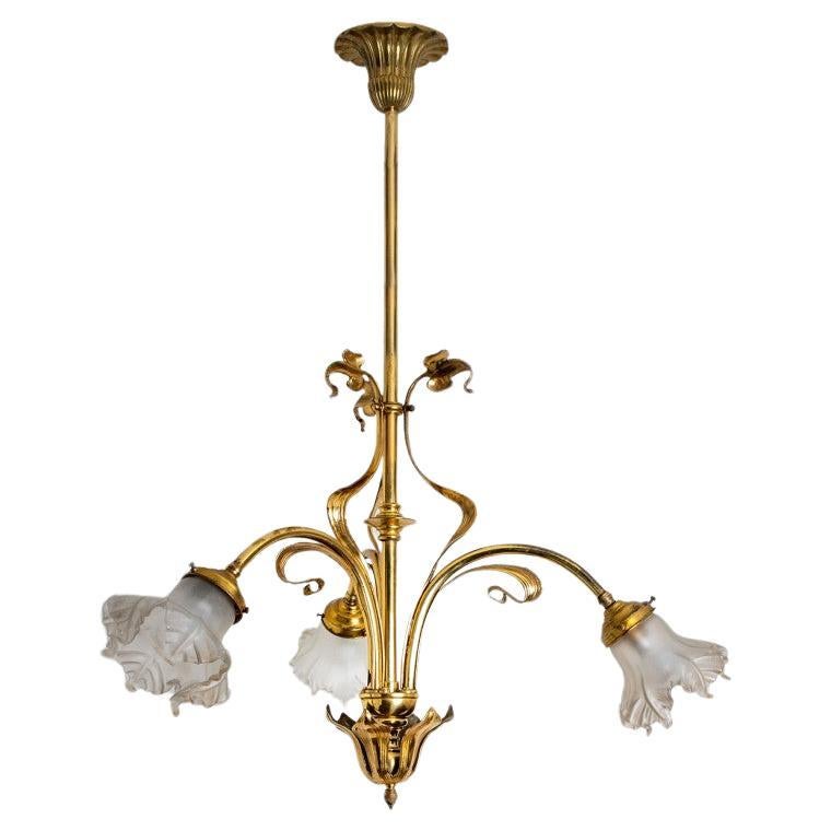 Bronze and Glass Chandelier, France, circa 1890 For Sale