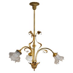 Antique Bronze and Glass Chandelier, France, circa 1890