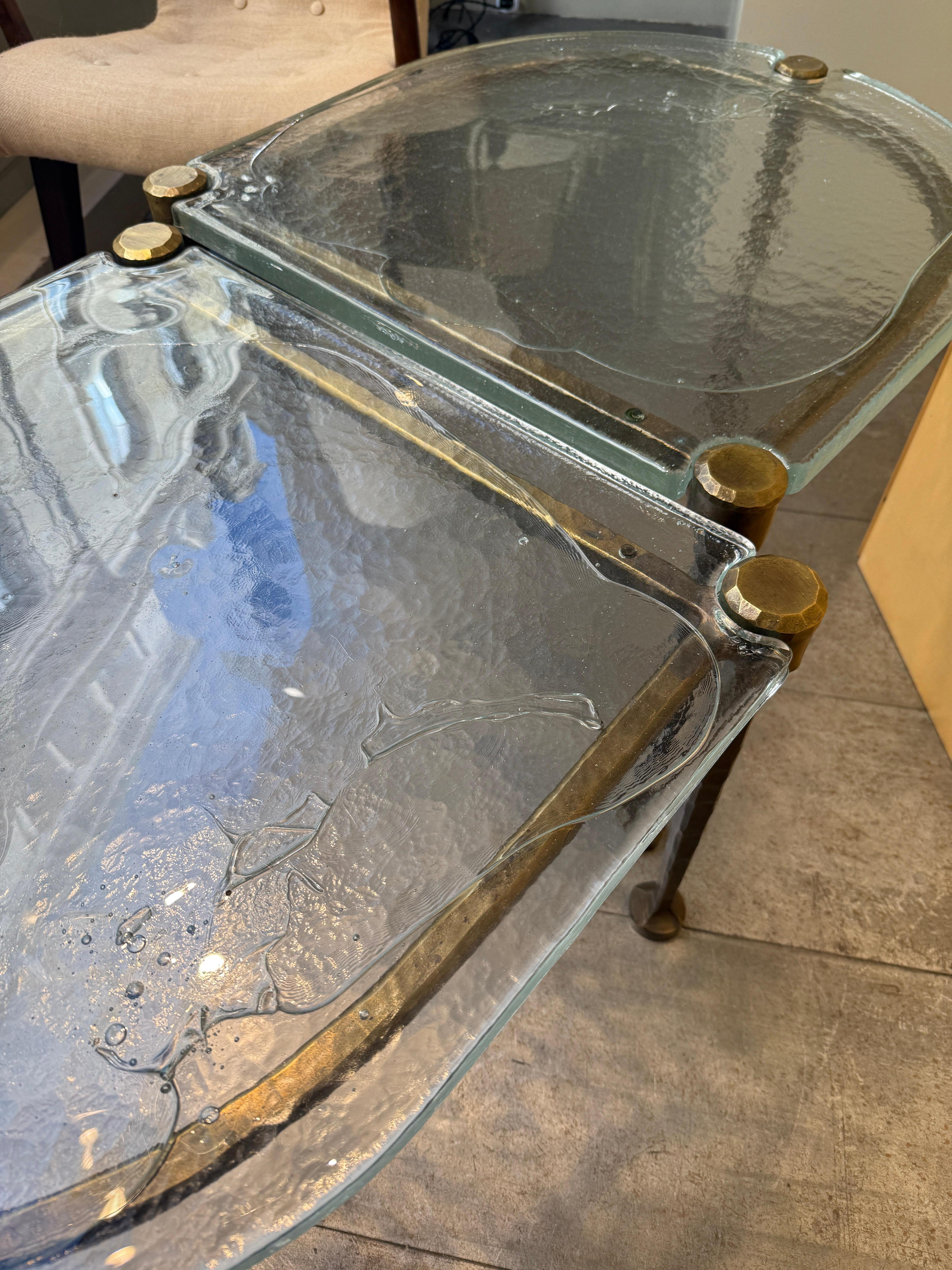 Bronze Couchtisch in 2 Teilen mit Glasplatte von Lothar Klute Deutschland 1980
