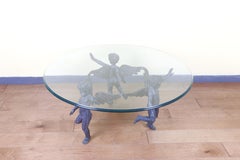Bronze and Glass Dancing Cherubs Coffee Table