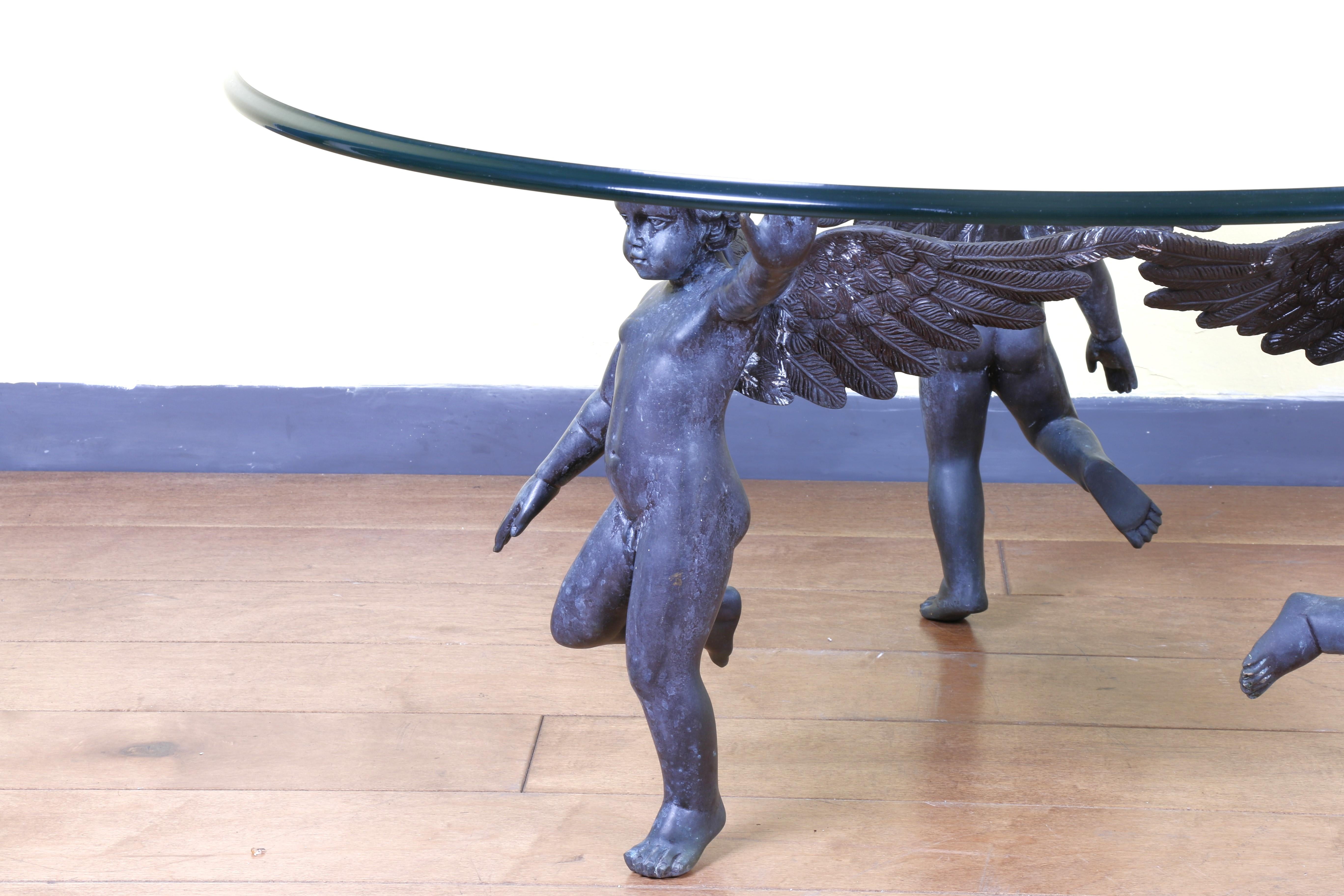 Unknown Bronze and Glass Dancing Cherubs Coffee Table
