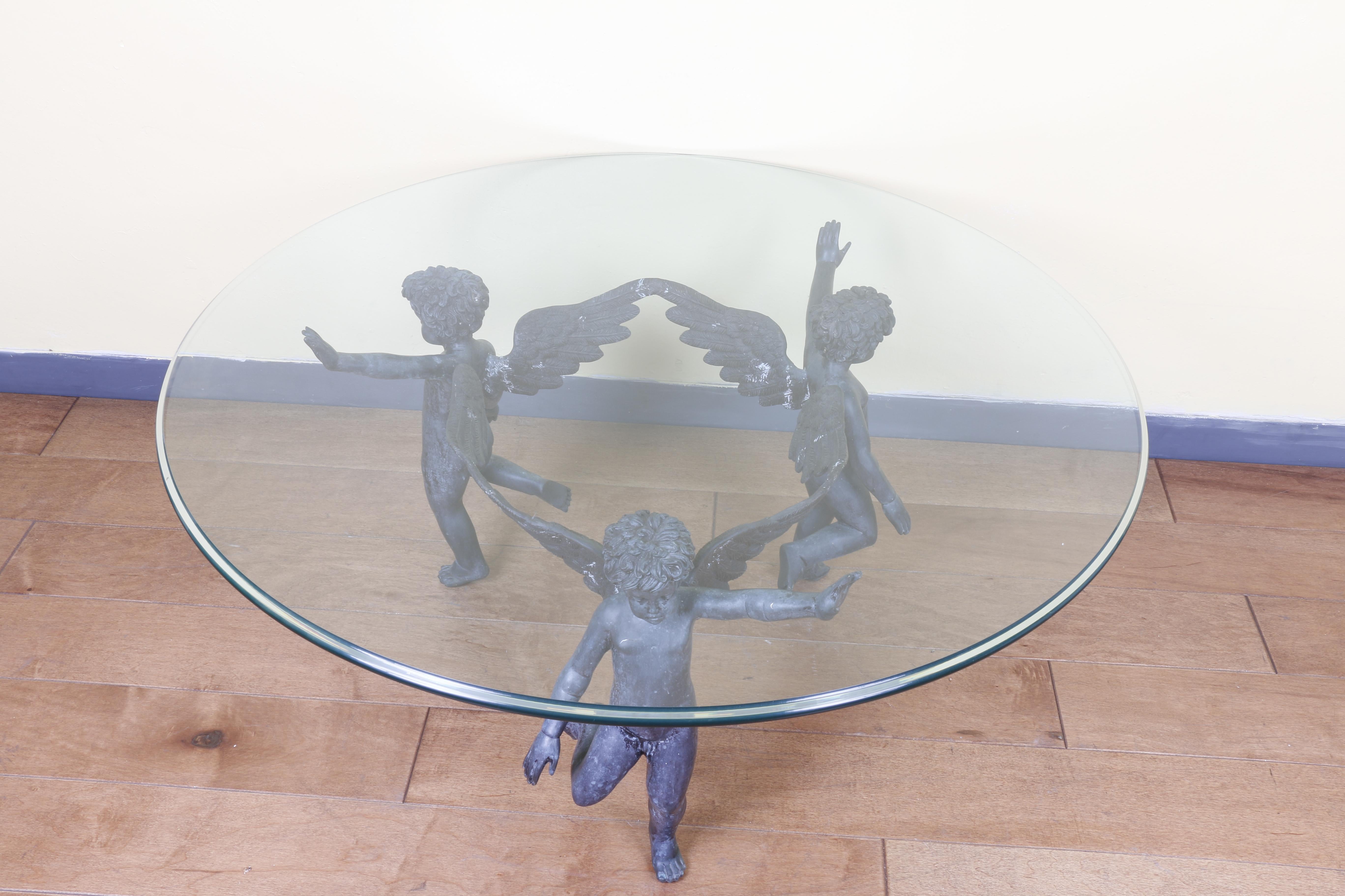 Bronze and Glass Dancing Cherubs Coffee Table In Good Condition In North Hollywood, CA