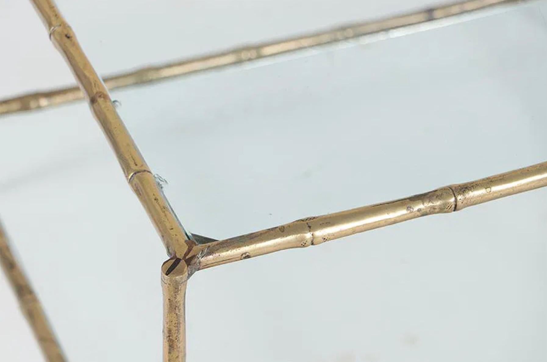 French Bronze and Glass Faux Bamboo Manner Baguès Coffee Table For Sale