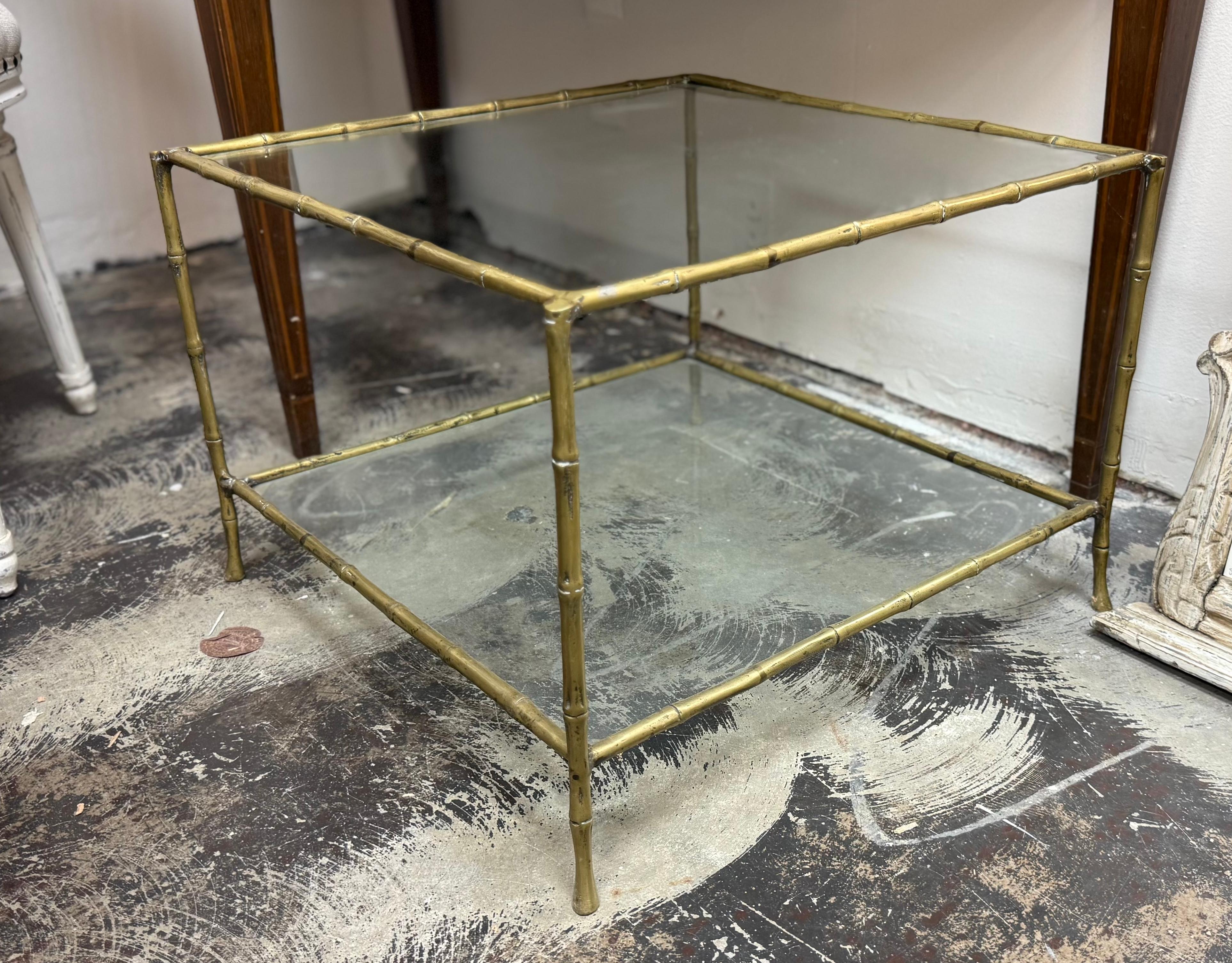 20th Century Bronze and Glass Faux Bamboo Manner Baguès Coffee Table For Sale