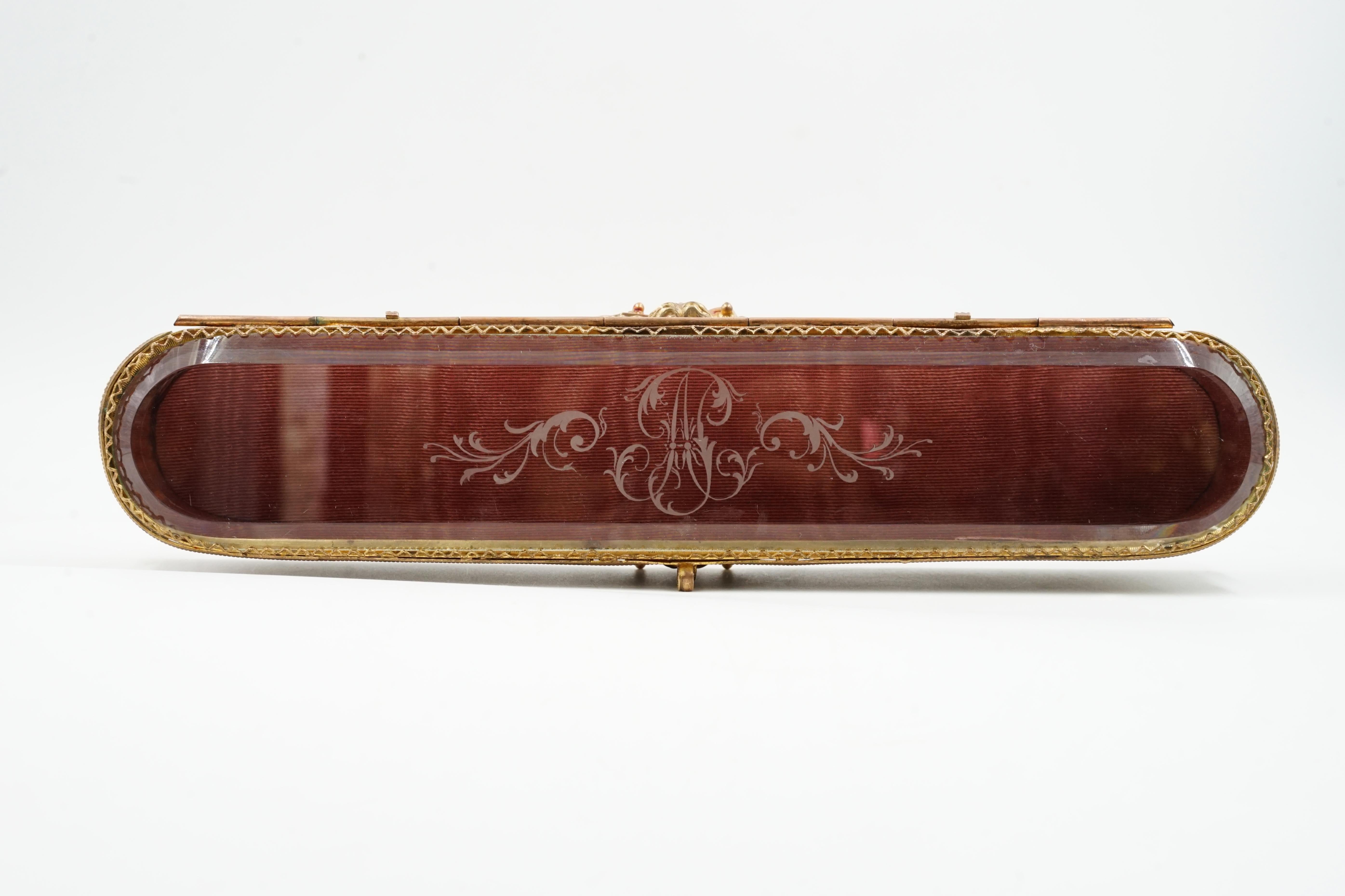Baroque Bronze and glass jewelry box For Sale