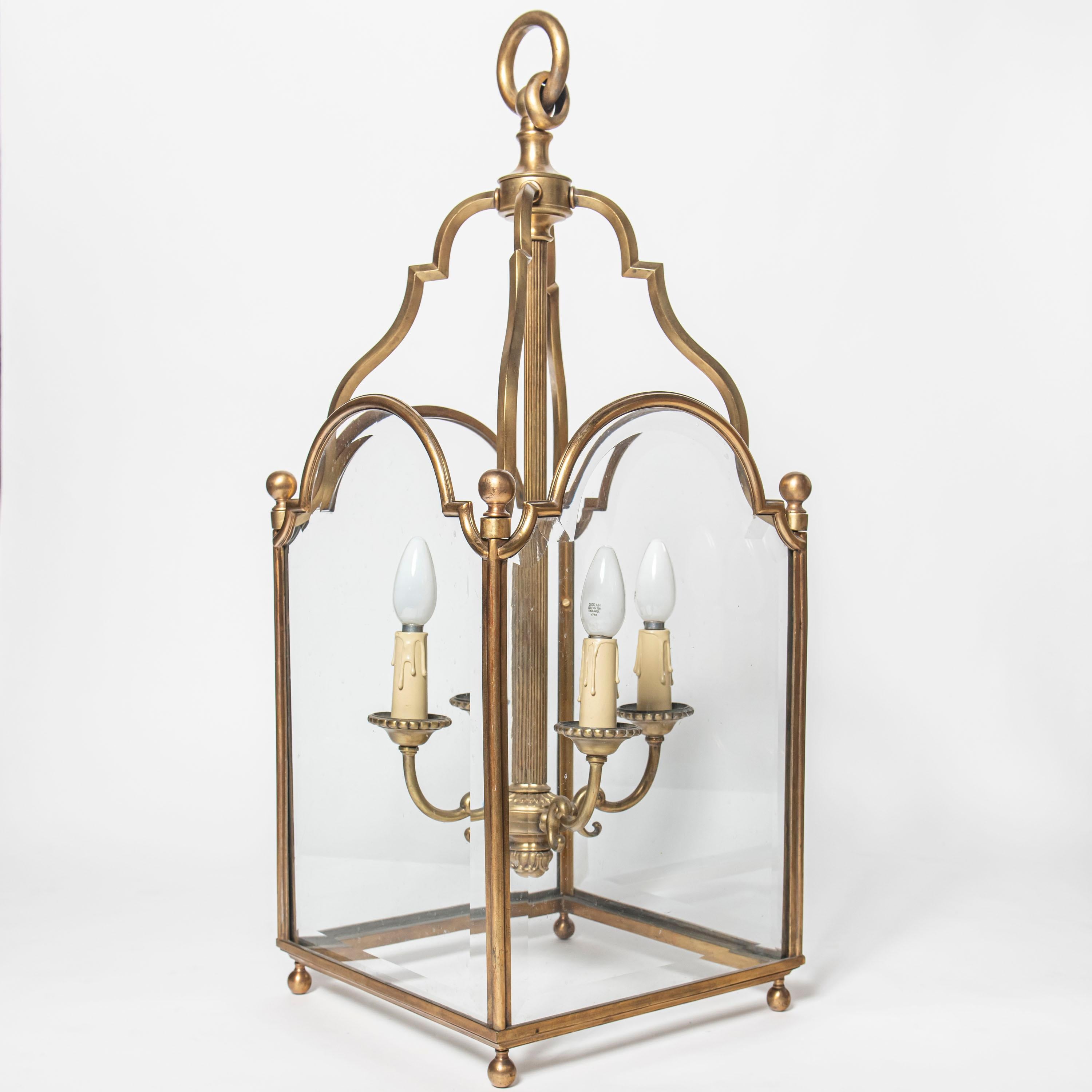 Mid-Century Modern Bronze and Glass Lantern, Attributed to Maison Jansen, France, circa 1940 For Sale