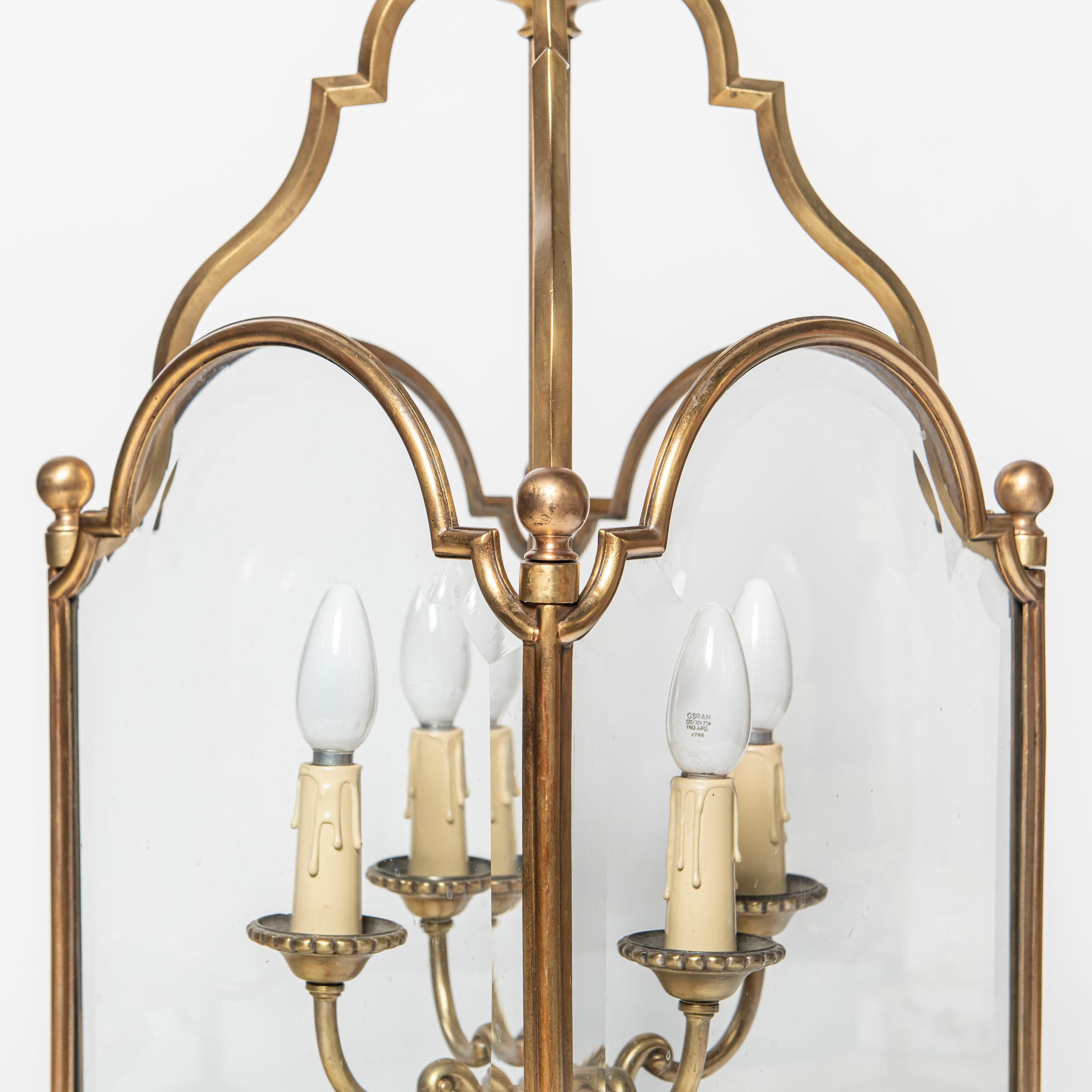 French Bronze and Glass Lantern, Attributed to Maison Jansen, France, circa 1940 For Sale