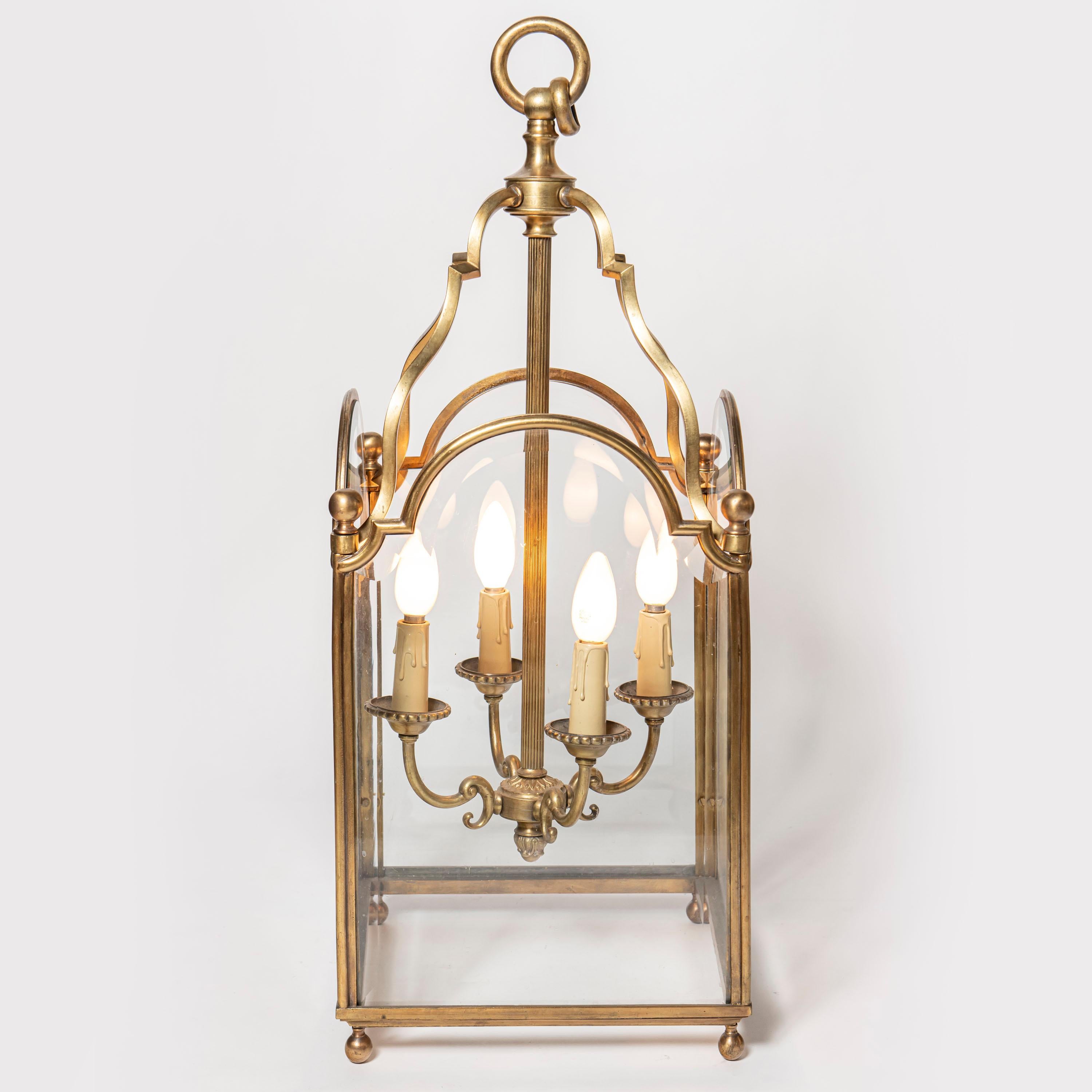 Mid-20th Century Bronze and Glass Lantern, Attributed to Maison Jansen, France, circa 1940 For Sale