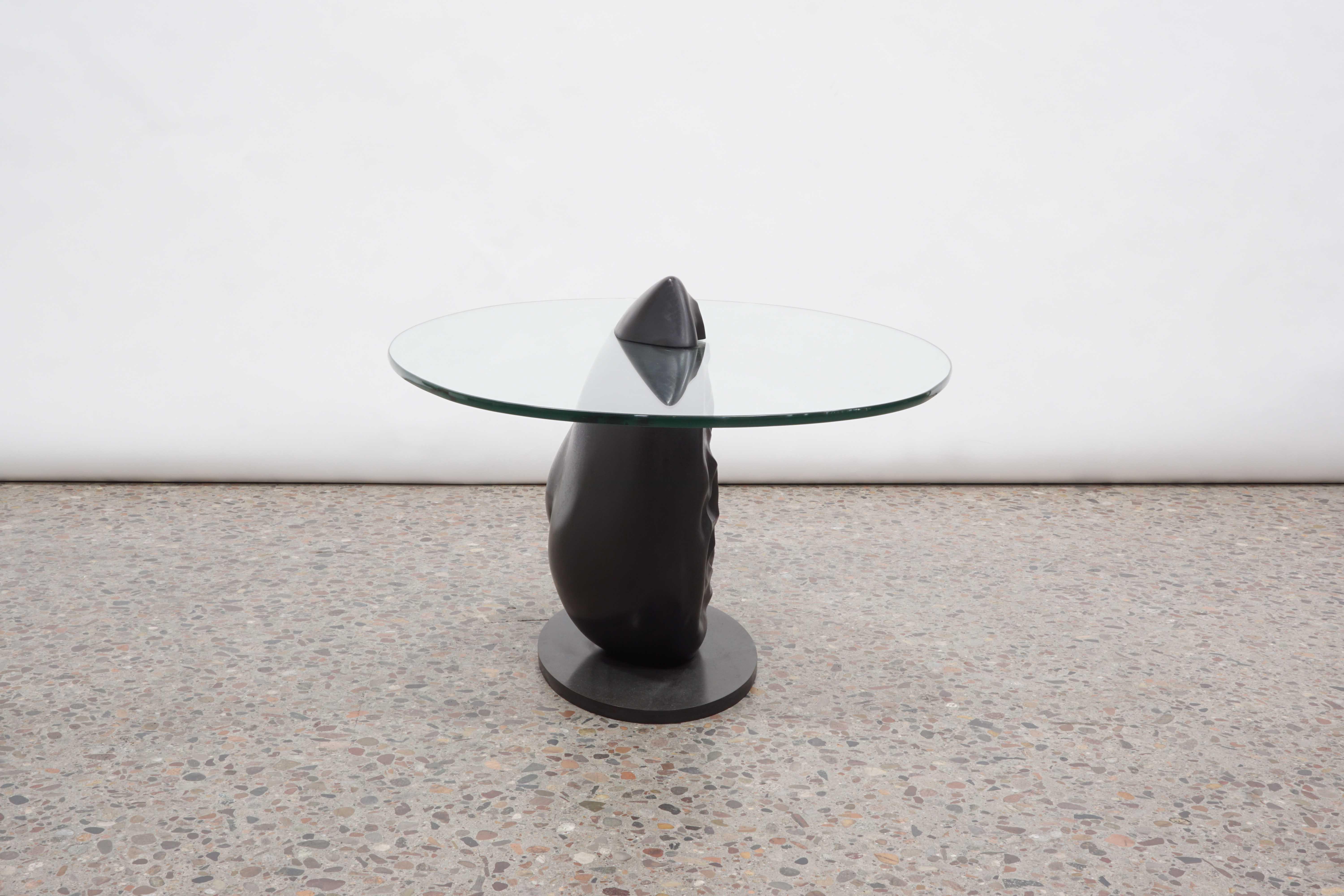 American Bronze and Glass Limited Edition Organic Textured Heart Side Table For Sale