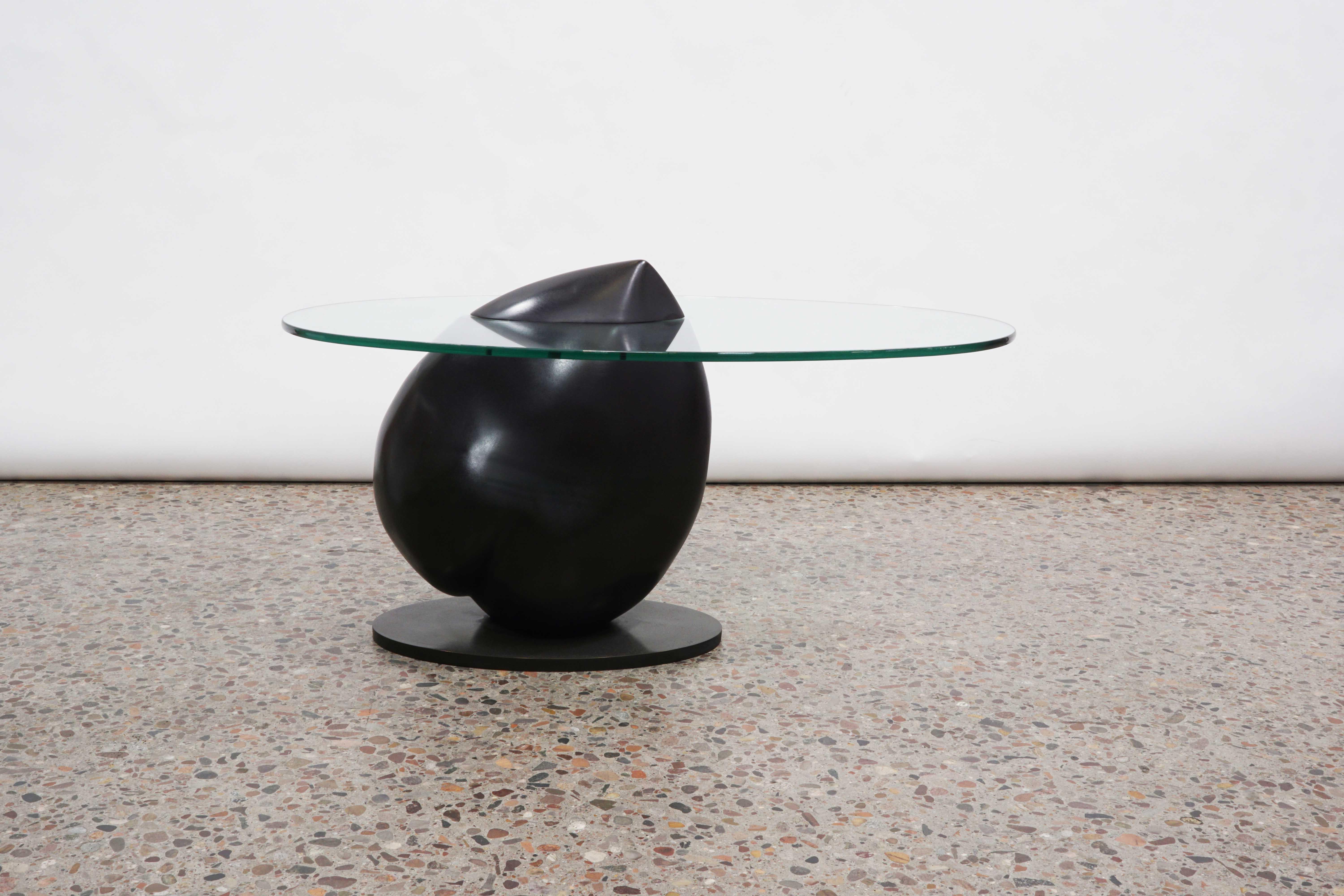 Bronze and Glass Limited Edition Organic Textured Heart Side Table In New Condition For Sale In Tempe, AZ