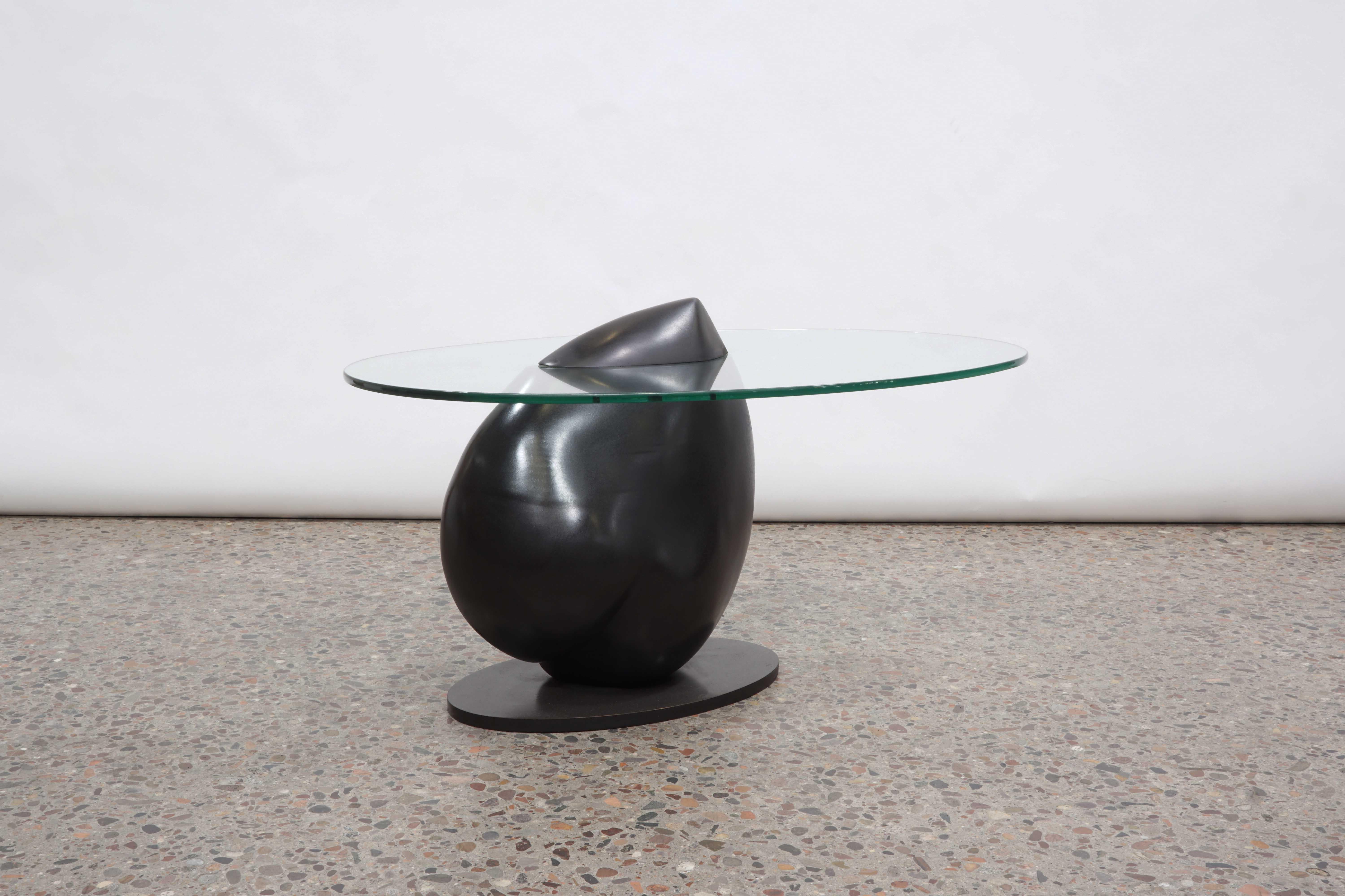 Contemporary Bronze and Glass Limited Edition Organic Textured Heart Side Table For Sale