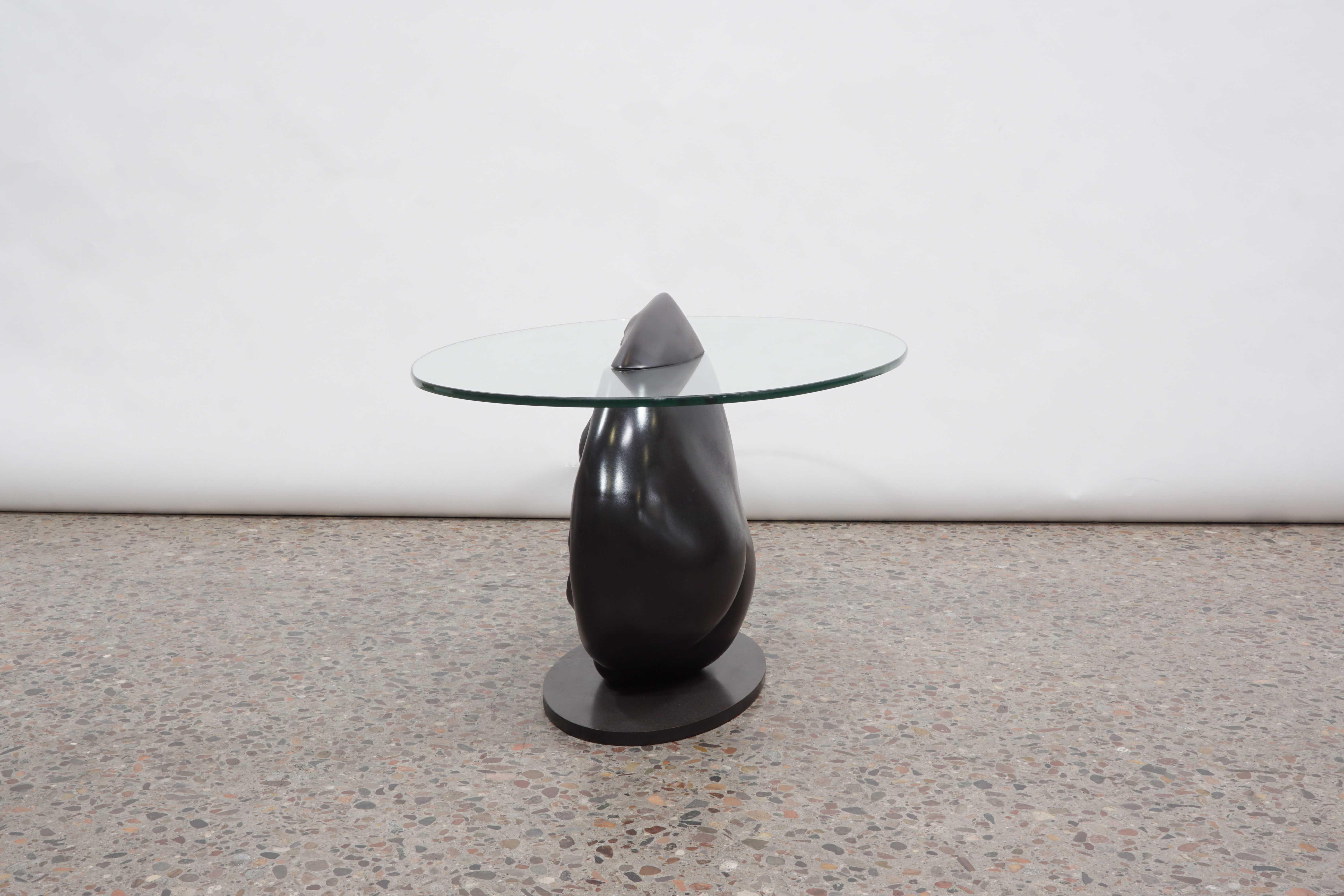 Bronze and Glass Limited Edition Organic Textured Heart Side Table For Sale 1