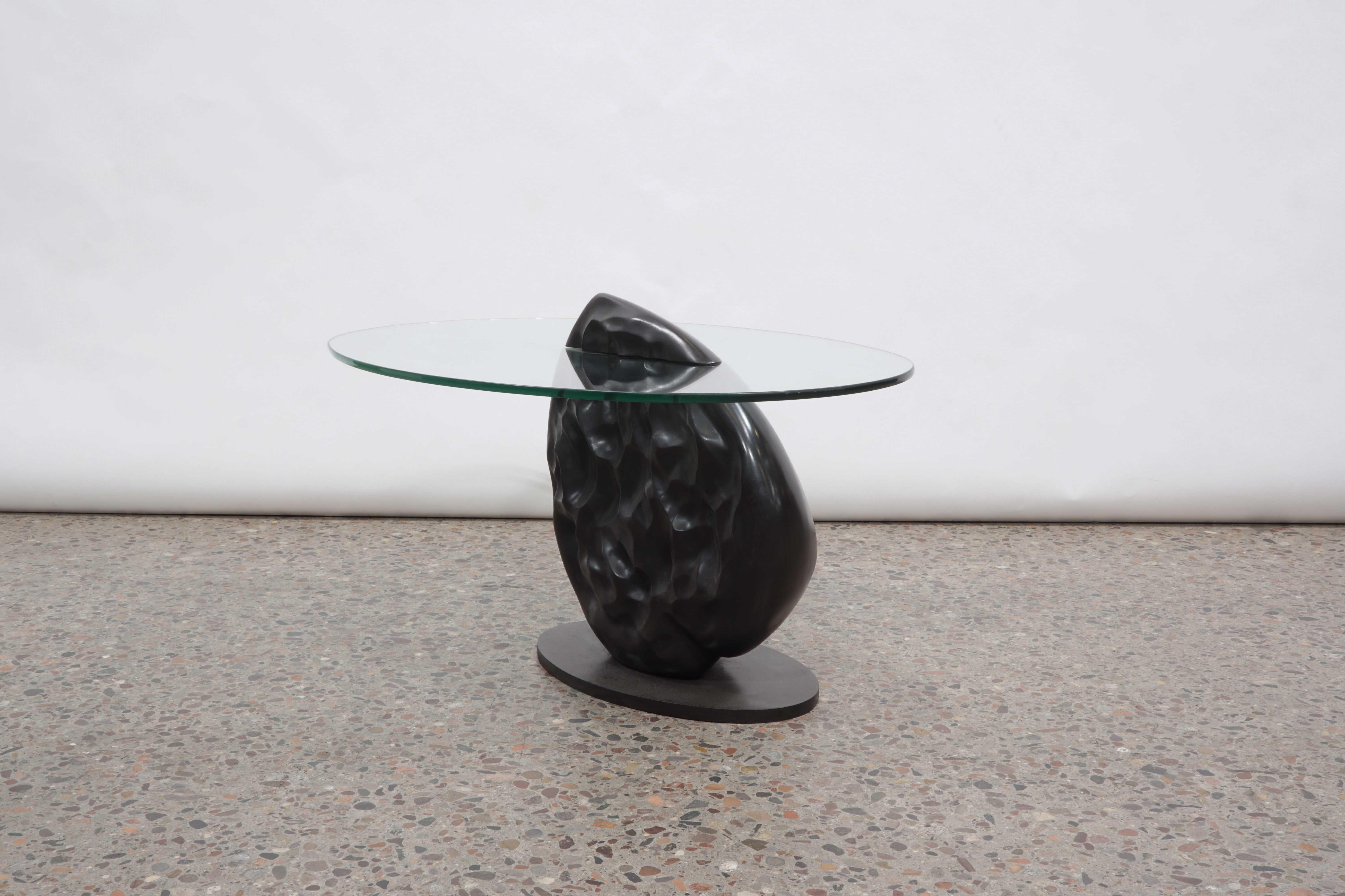 Bronze and Glass Limited Edition Organic Textured Heart Side Table For Sale 2