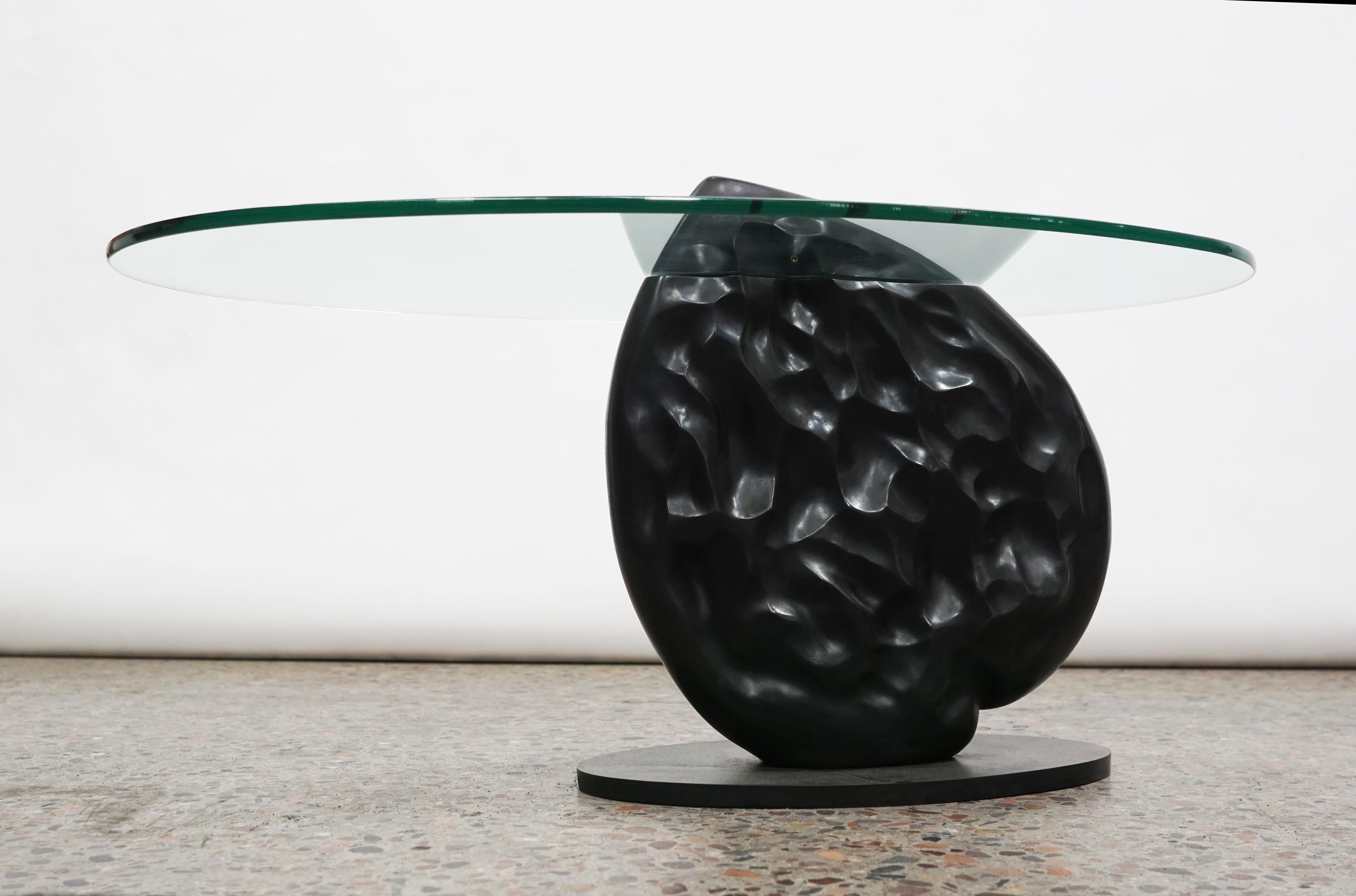 Bronze and Glass Limited Edition Organic Textured Heart Side Table For Sale 3