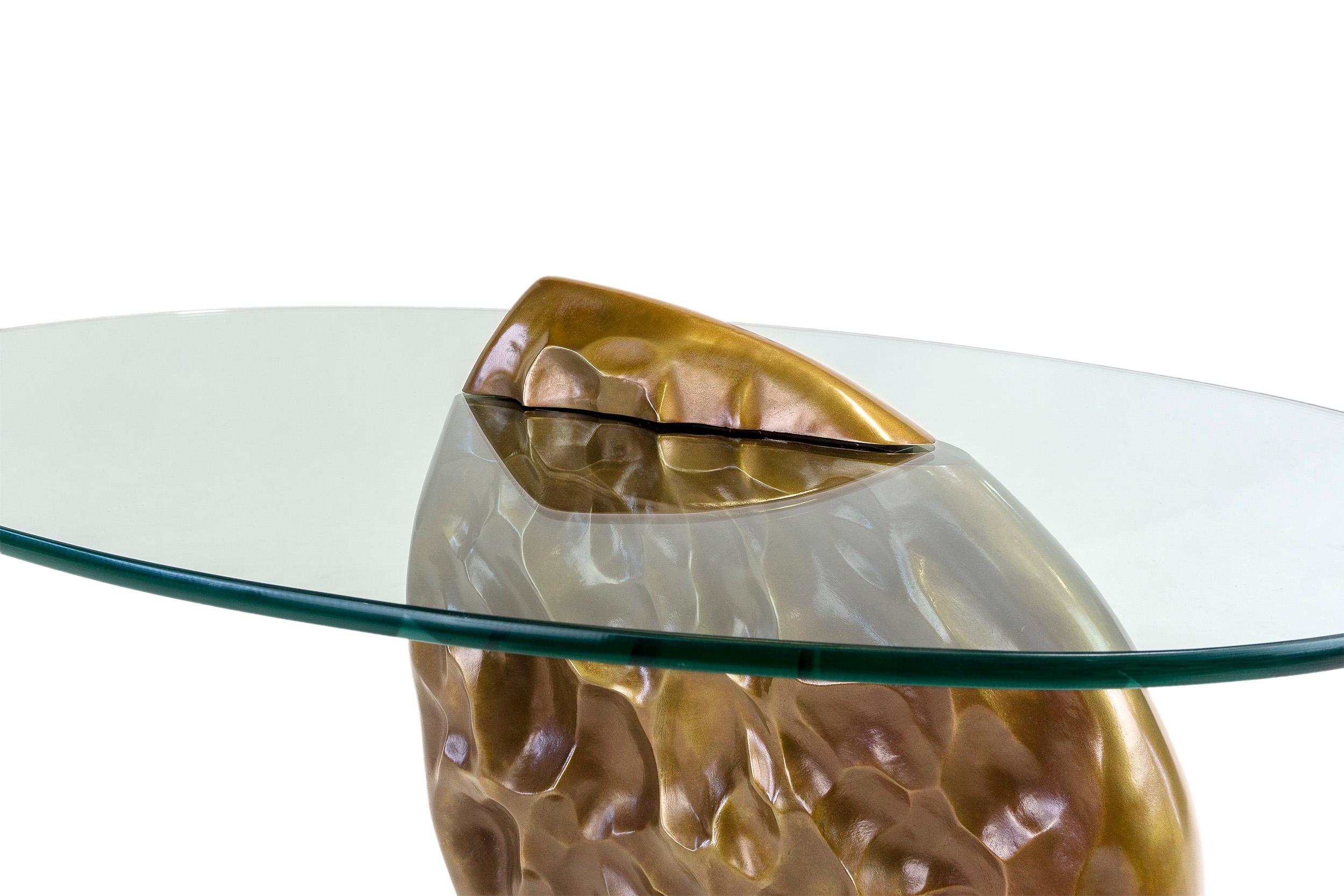 Table d'appoint en bronze et verre édition limitée Organic Textured Heart French Brown en vente 5