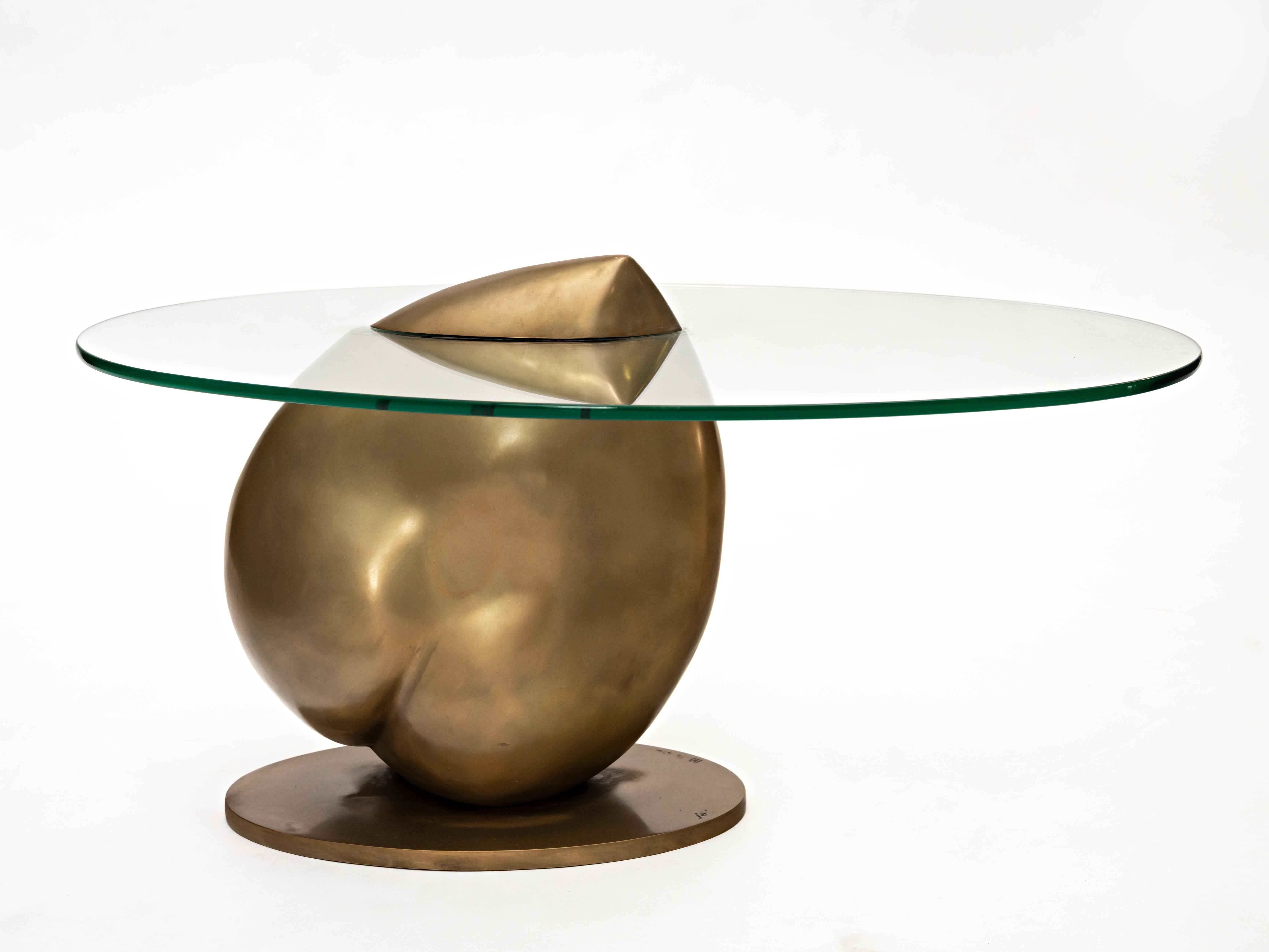 XXIe siècle et contemporain Table d'appoint en bronze et verre édition limitée Organic Textured Heart French Brown en vente
