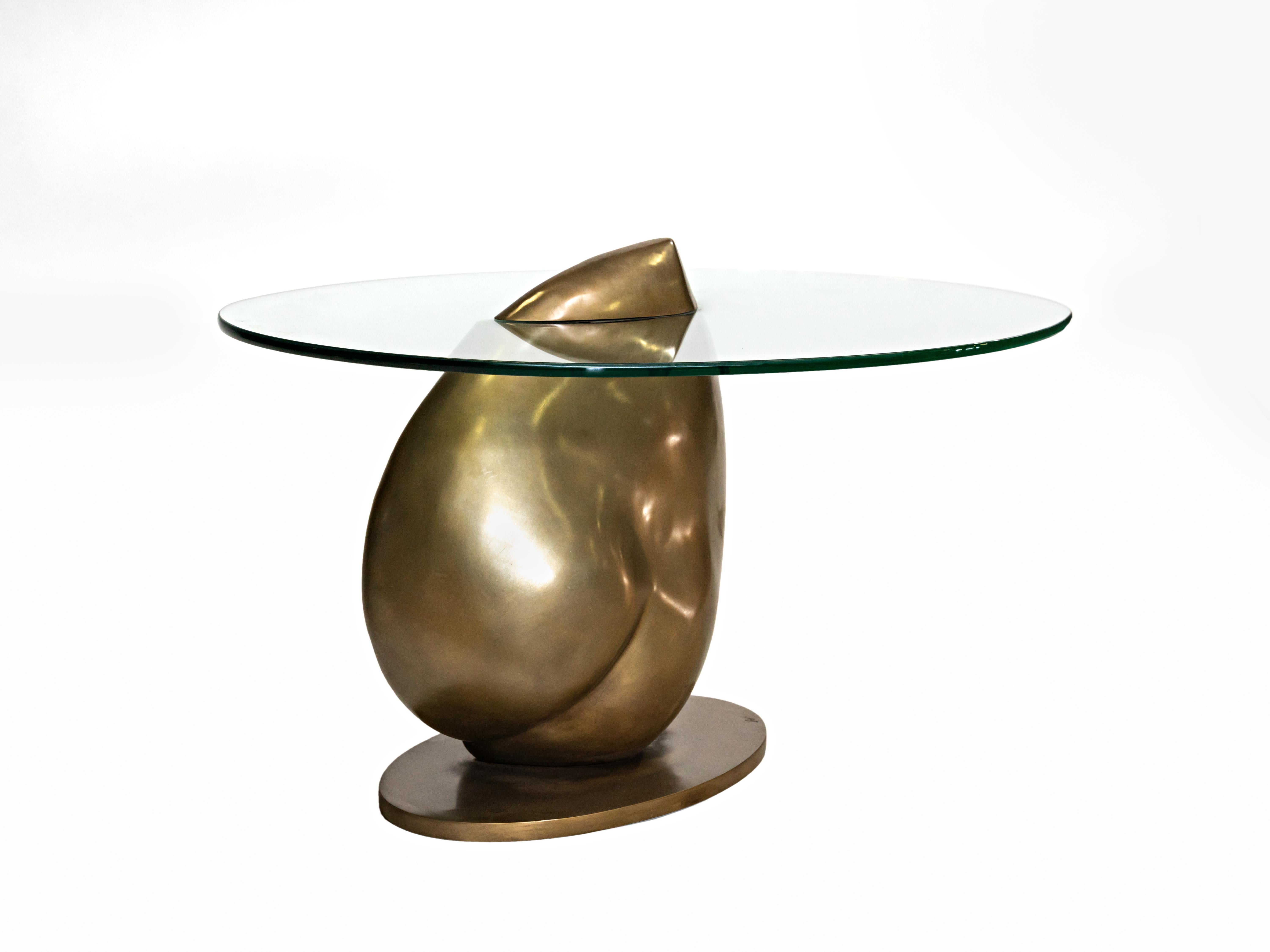 Bronze Table d'appoint en bronze et verre édition limitée Organic Textured Heart French Brown en vente